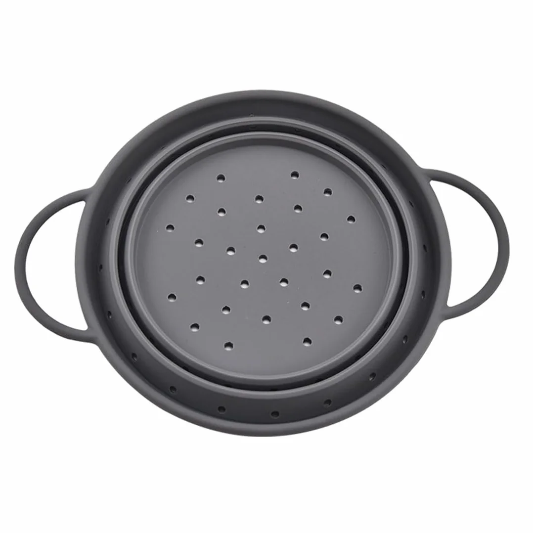 Colador de Pasta Plegable Ahorro de Espacio, fácil de Limpiar y Apto para lavavajillas - Colador de Silicona 21,5cm Gris - Ideal para cocinar y escurrir
