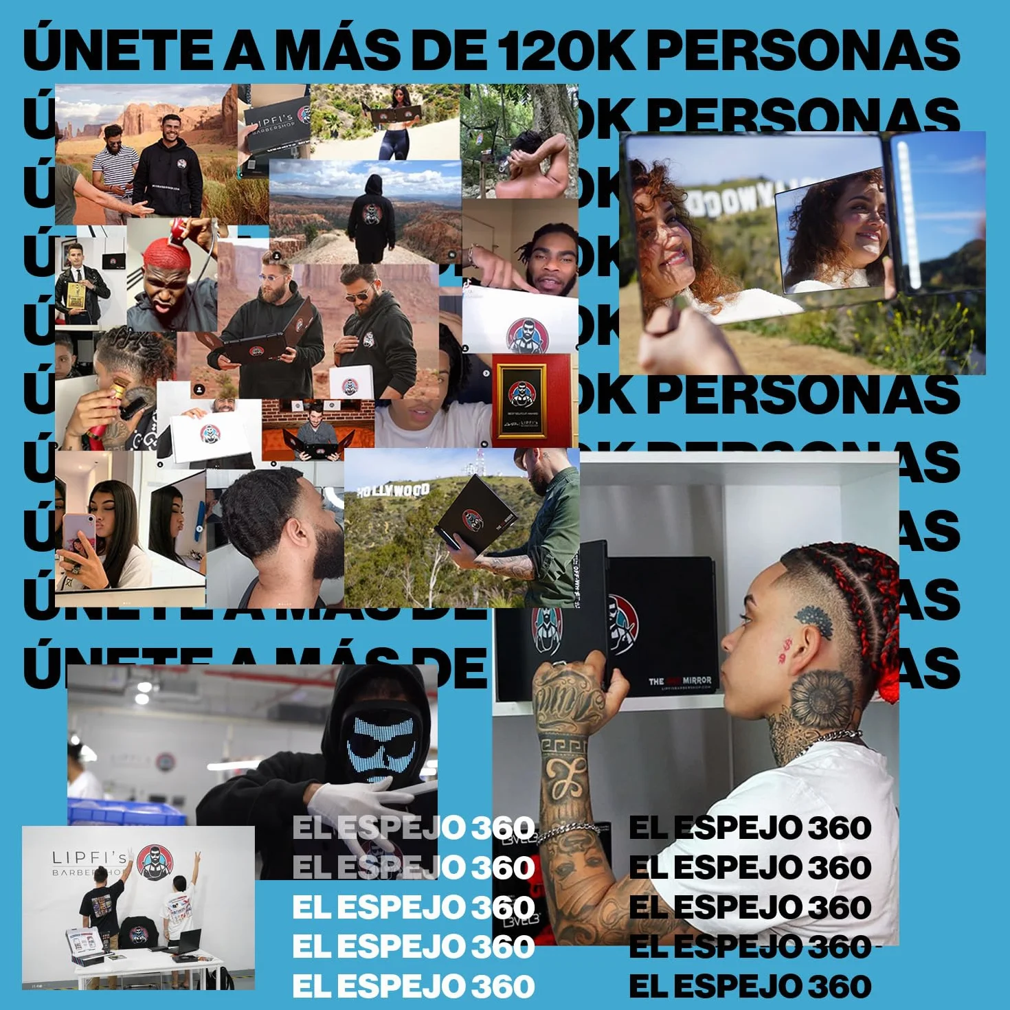Espejo de 360 grados con Ganchos Telescópicos Ajustables para Cortes de Cabello para Hombres