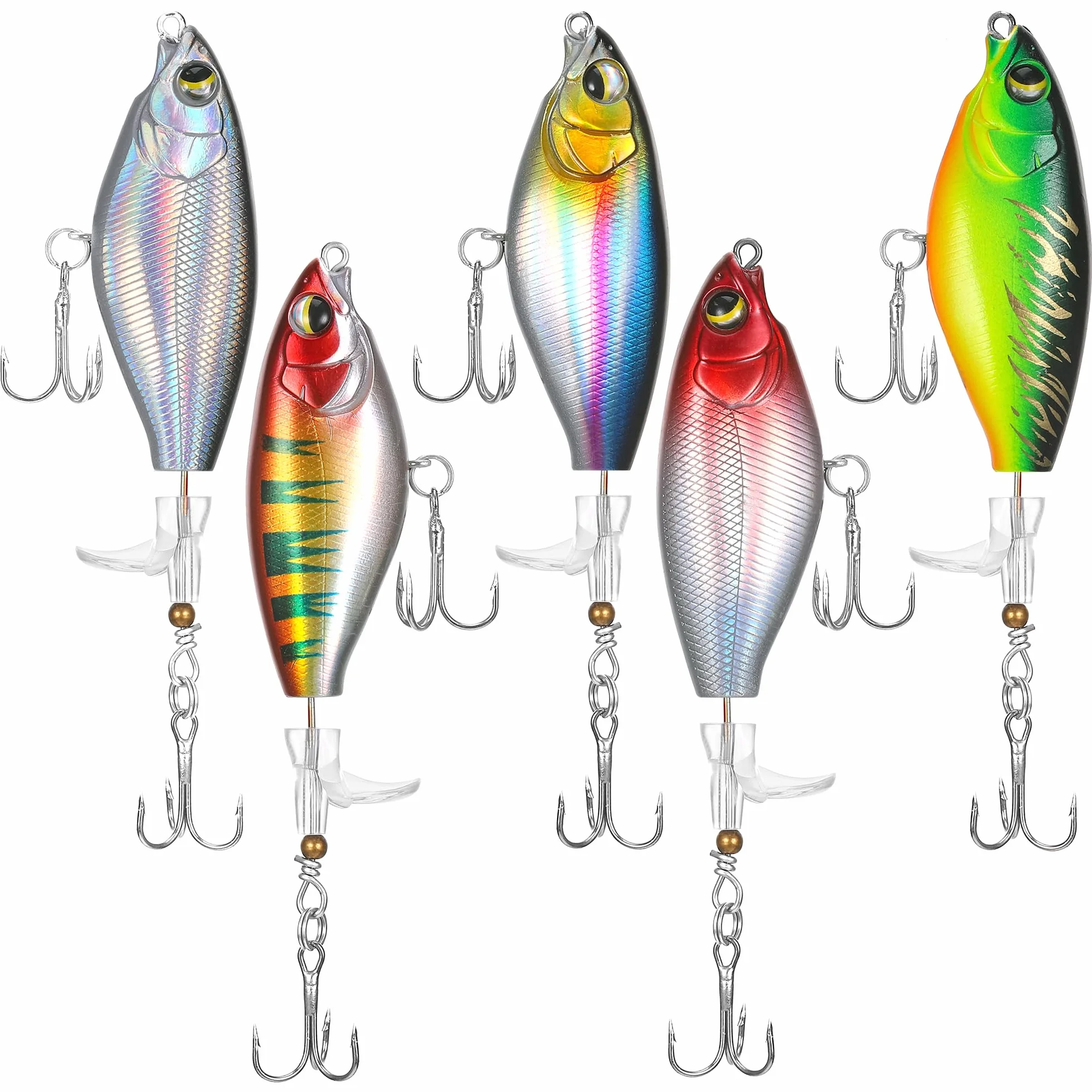 5 Piezas Señuelos Pesca Spinning 3D con Caja - Cebo Artificial Anzuelos Triples Agua Dulce y Salada para Trucha Lubina Lucio Black Bass
