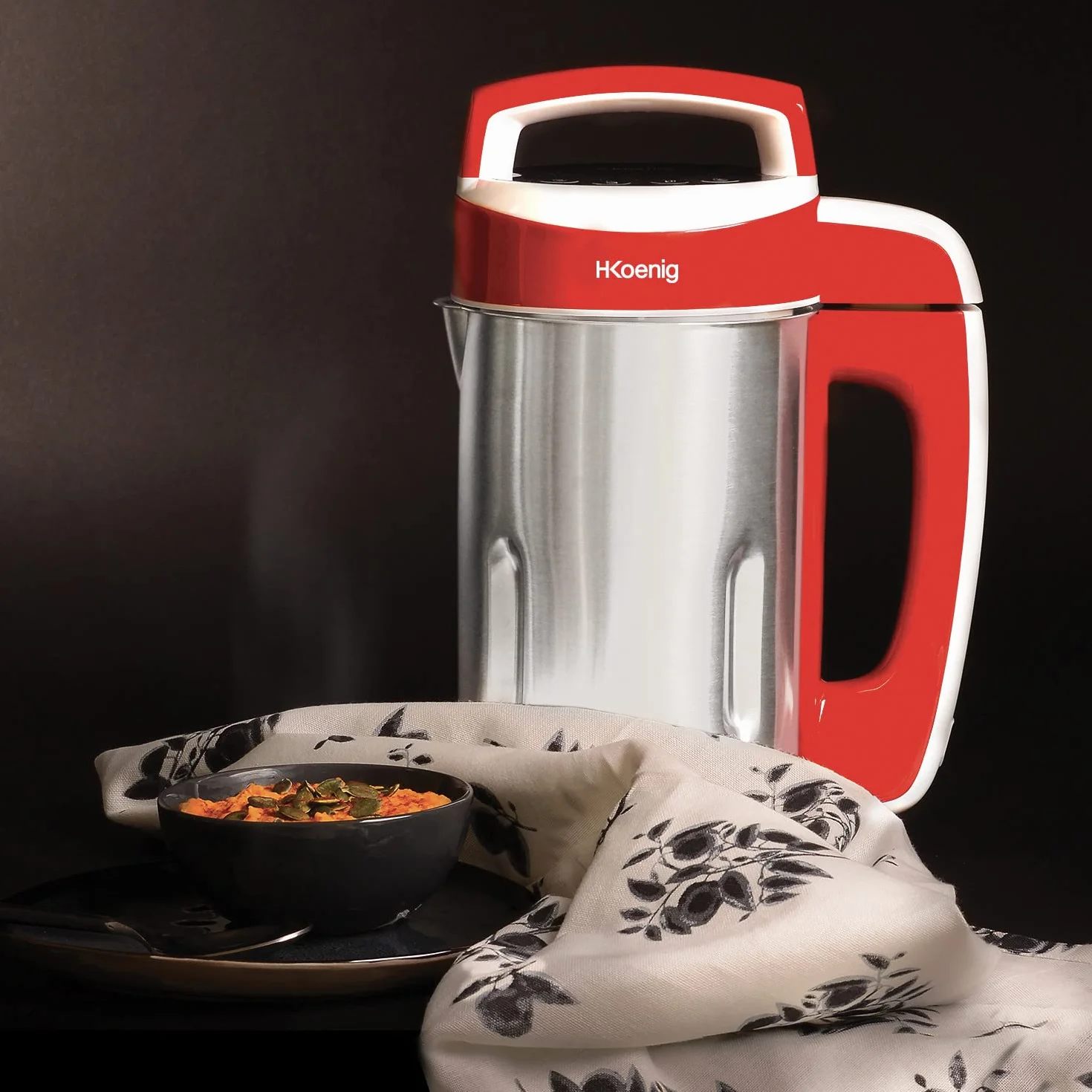 H.Koenig Sopera Eléctrica y Licuadora, Máquina para Hacer Sopas, Batidos, o Compotas, 1.1 litros, 850 W, 4 Programas, Acero Inoxidable, Rojo MXC18, plástico