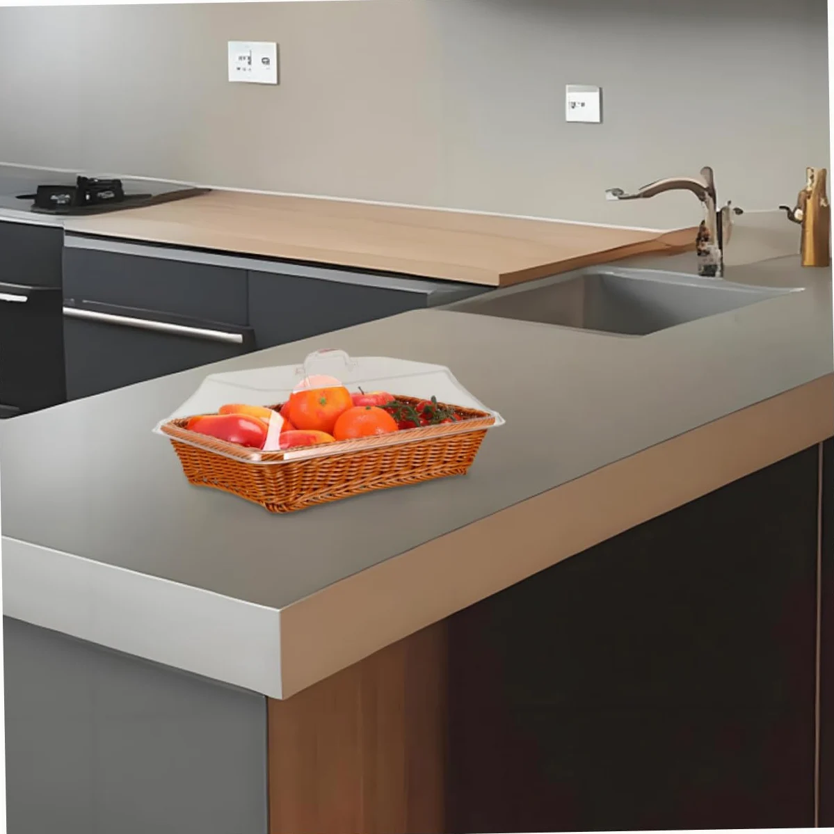 Cesta de Almacenamiento de Ratán Tejida Mano con Tapa Cesta Multifuncional para Pan y Frutas Organizador para Cocina Comedor y Picnic Color Marrón