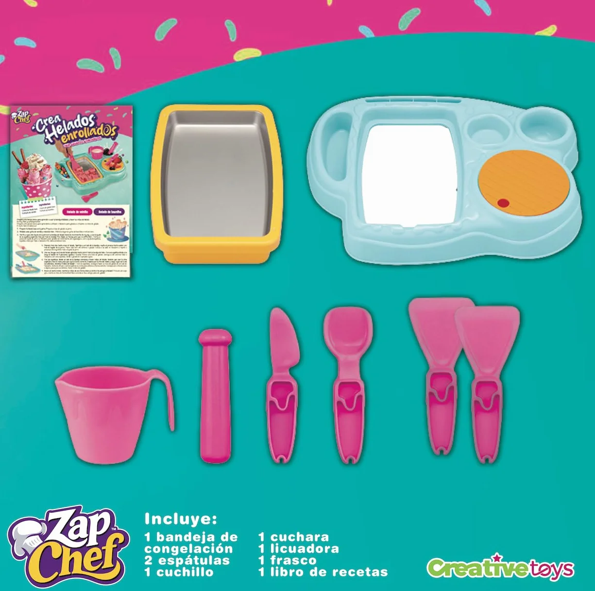 Bandai Zap Chef Fábrica Helados | Placa Metal con 2 Espátulas de Plástico | Máquina Rollos Caseros en Color Azul y Blanco | Kit Cocina Creativa Infantil 1 Unidad