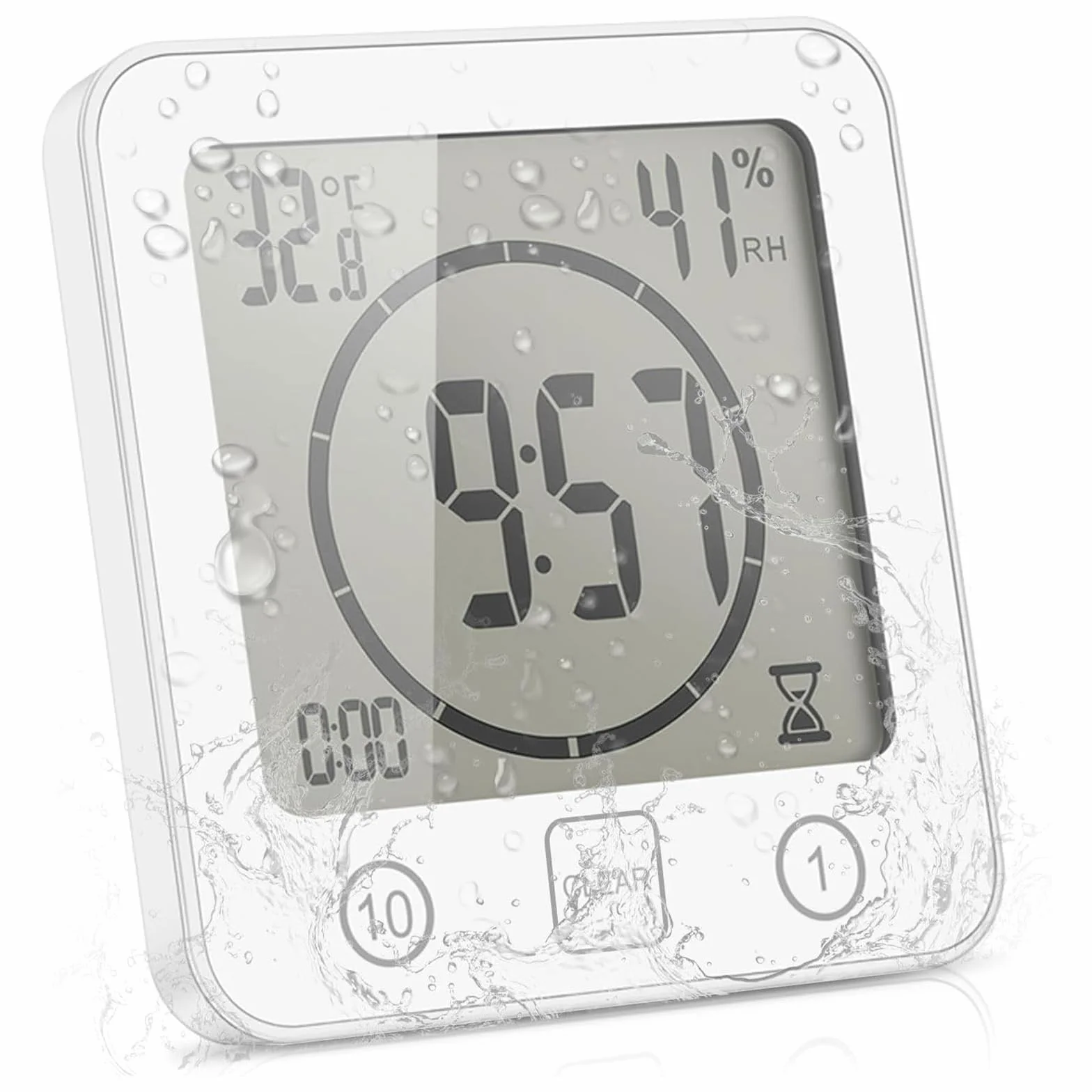 OurLeeme Reloj de Ducha a Prueba de Agua Diario, Cuarto de baño Ducha Temporizador Alarma Temperatura Humedad Pantalla Control táctil Reloj de Cuenta Regresiva (Blanco)