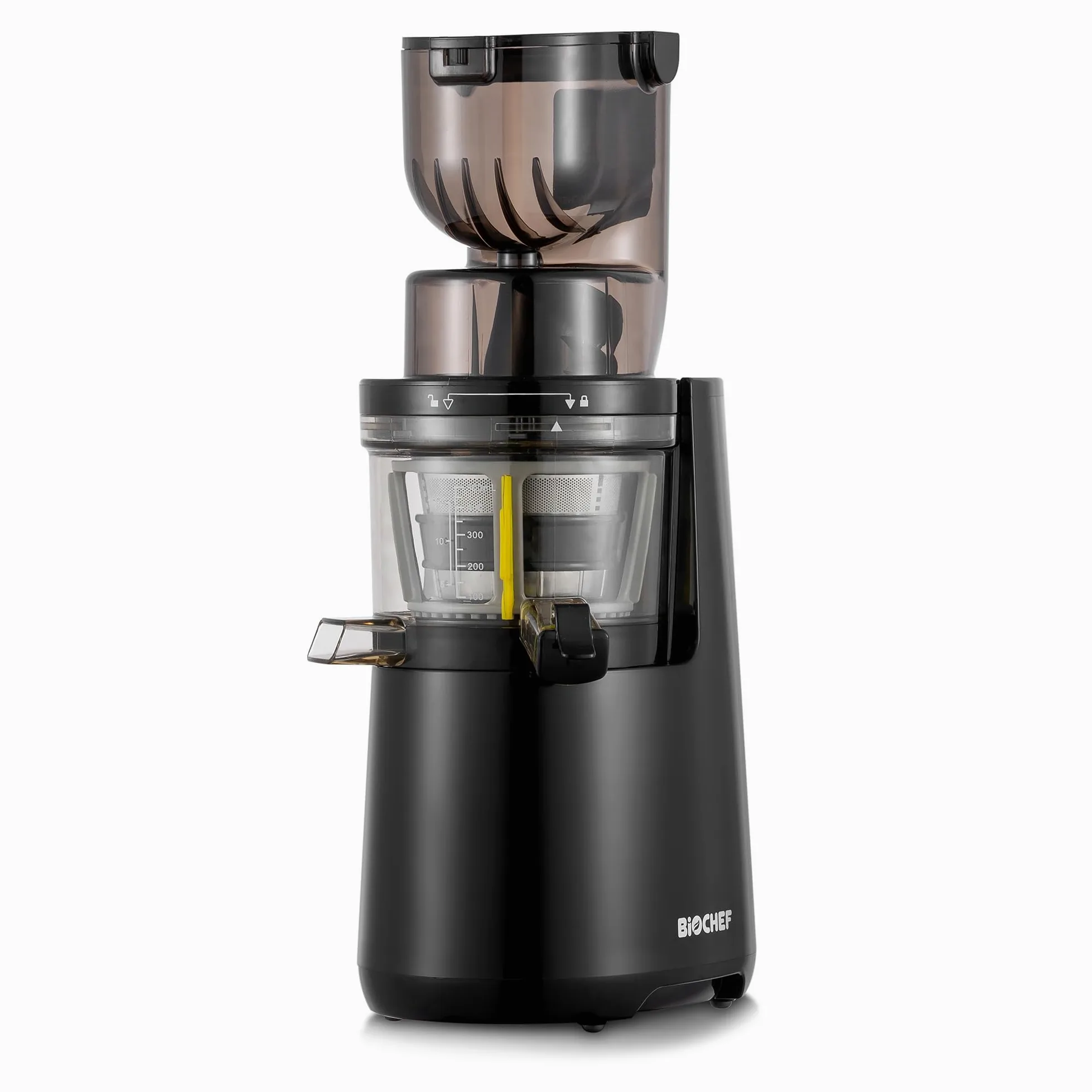 BioChef Atlas Whole Slow Juicer - extractor de zumos COLD PRESS, licuadora en frío ¡Exprime frutas enteras como manzanas, naranjas, zanahorias y remolachas, Negro