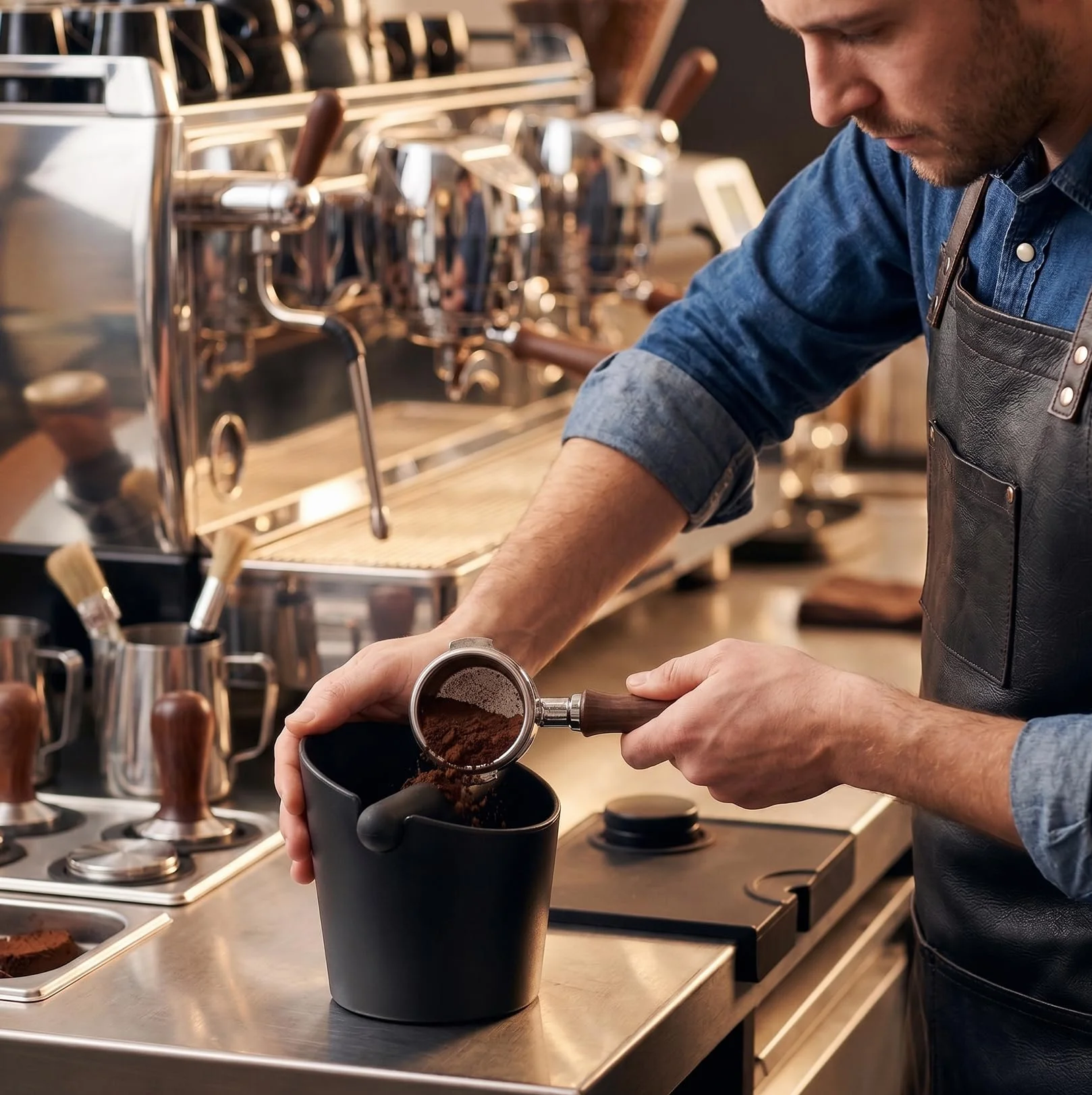Coffee Knock Box, Cubo Caja para Posos de Cafés, Caja de Posos de Café Deposito con Barra de Golpe Extraíble para Accesorios de Máquina de Café Barista(Negro)