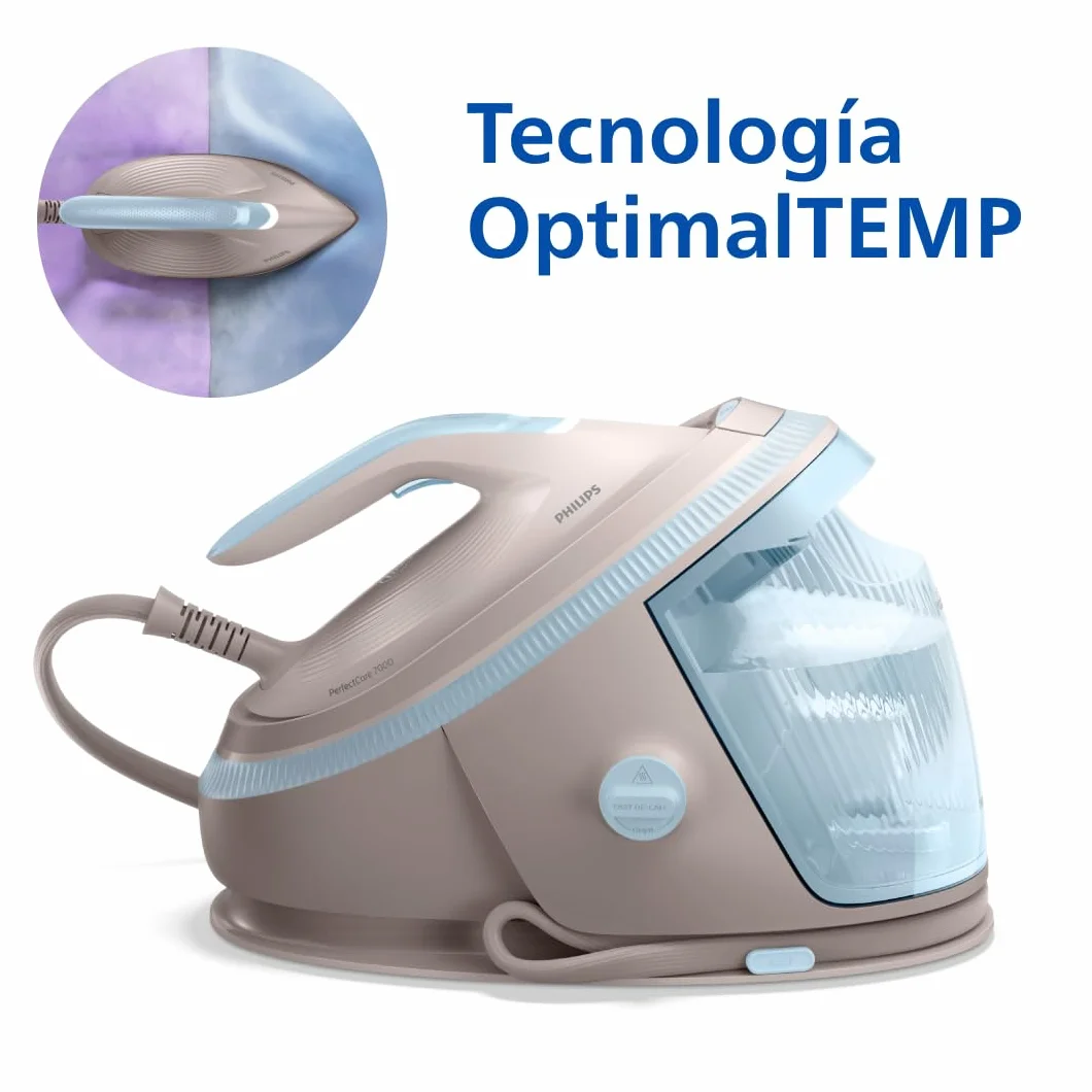 Philips PerfectCare Serie 7000 Centro de Planchado - Golpe de Vapor 600g, Presión 8,5 Bar, OptimalTEMP, Suela SteamGlide Elite, Depósito Extraíble 1,5L, Planchado Vertical, Easy De-Calc (PSG7200/60)