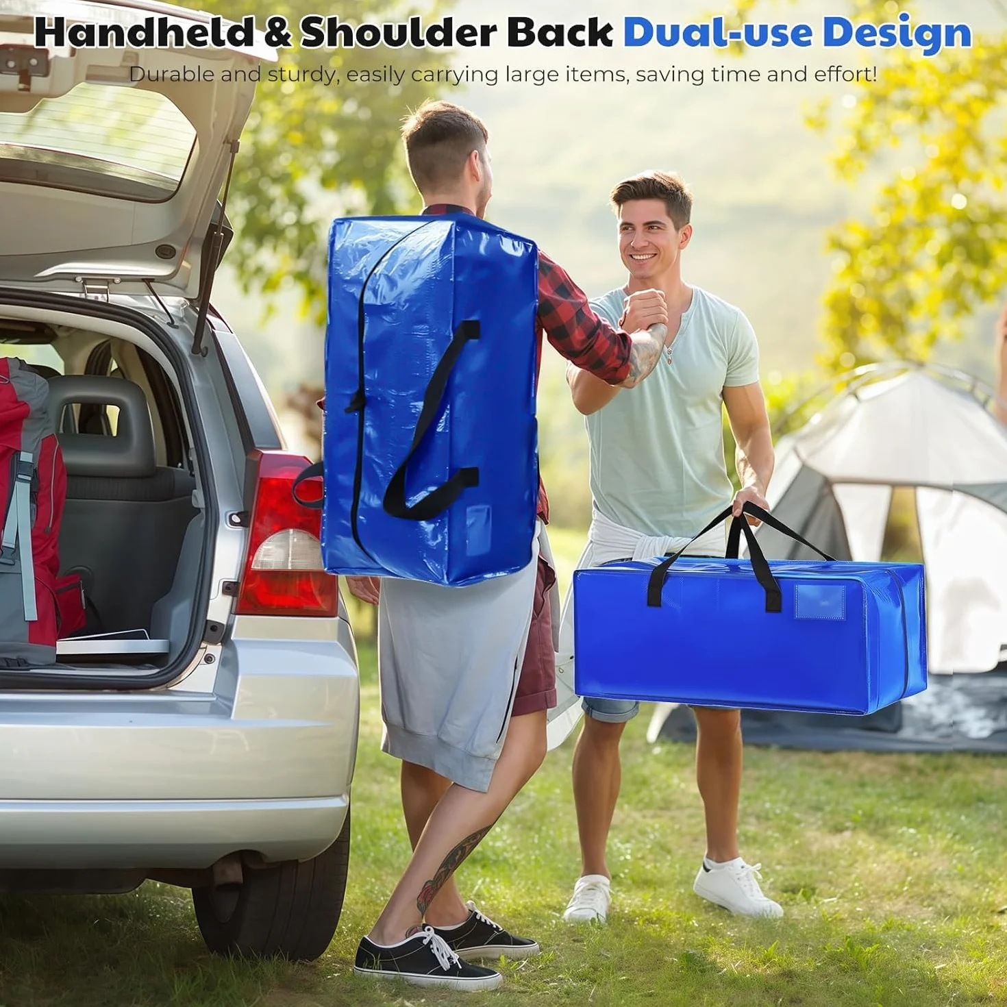 Bolsa Mudanza Grande 90L, Impermeable Bolsas de Mudanza con Correas de Mochila, Cremallera y Asas Resistentes, Bolsas de Almacenamiento Ahorrar Espacio, para Guardar Ropa y Embala