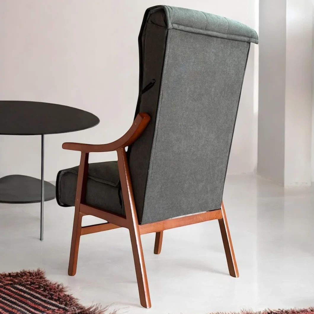 Sillón Alto con Manta y reposabrazos tapizado Marengo