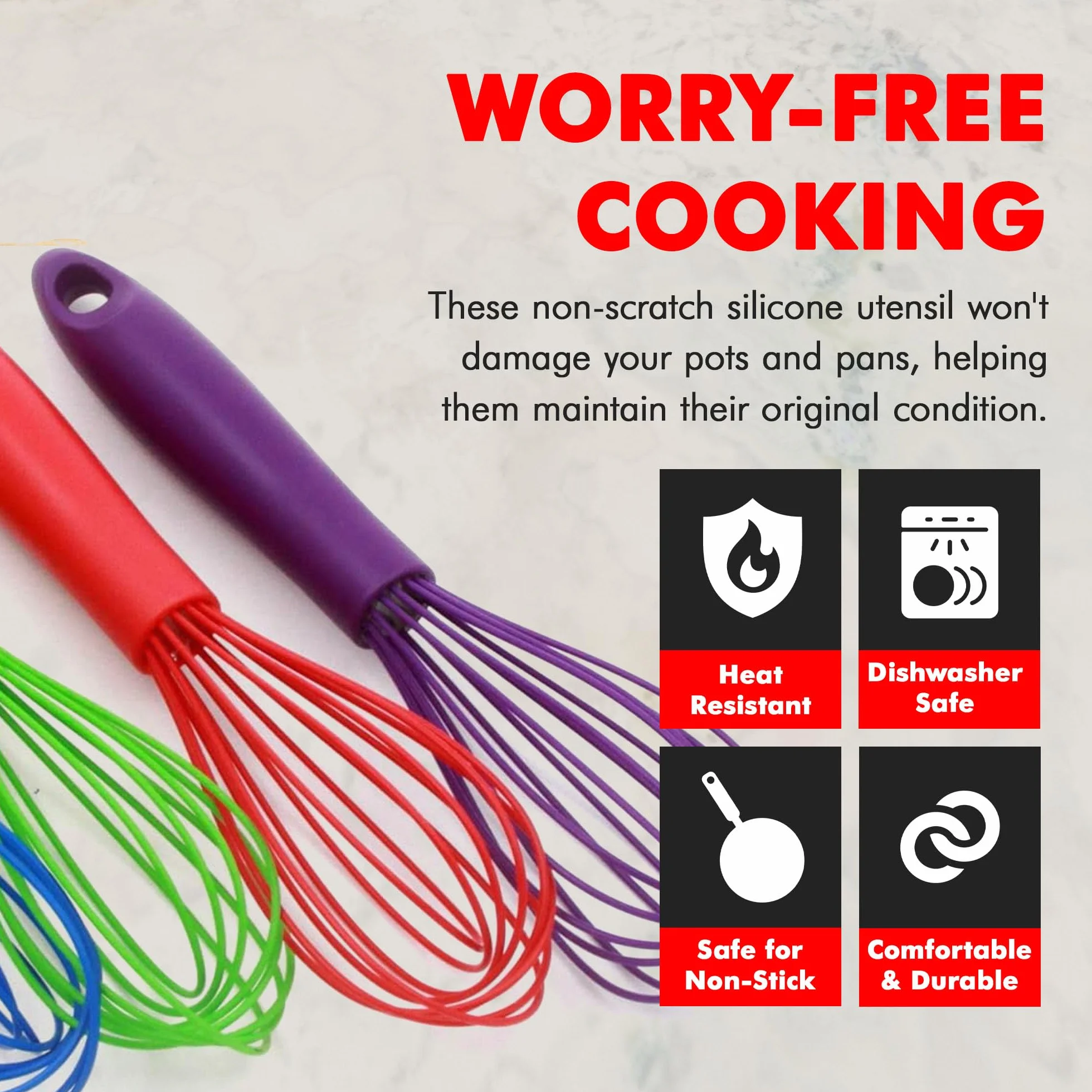 Chef Craft - Batidor de cocina (26,7 cm, hilo de silicona de alta calidad), color negro