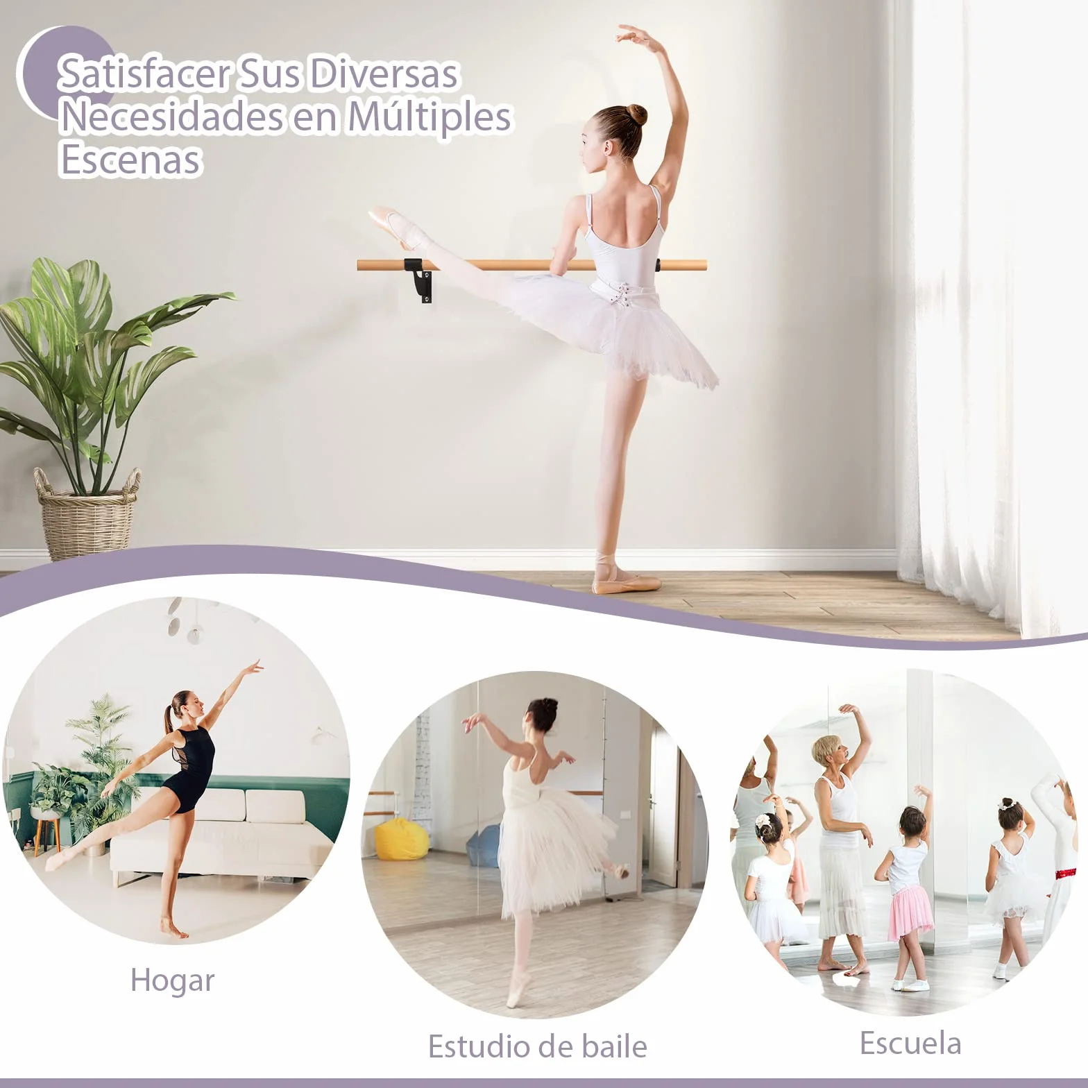 COSTWAY Barra de Ballet de Pared 120 cm, Altura Fija para Yoga, Estiramiento, Entrenamiento