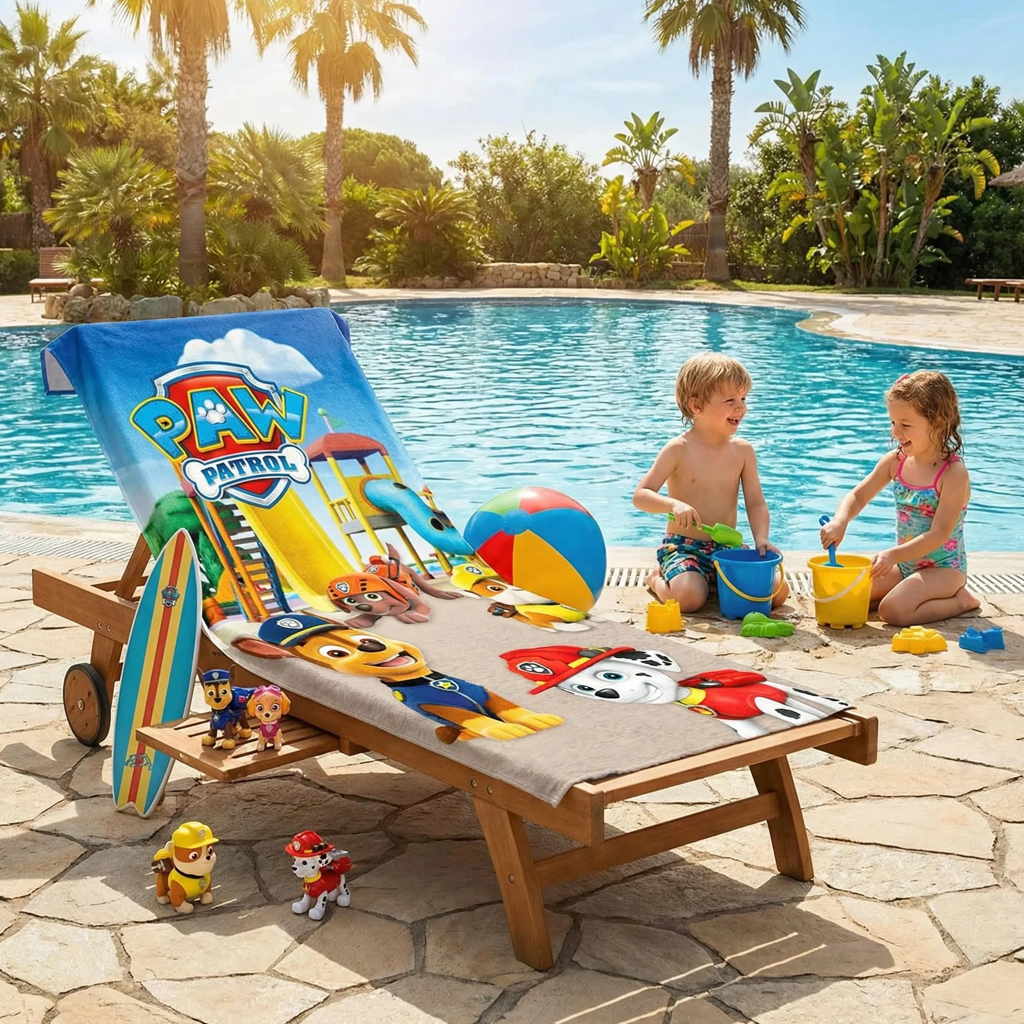 BrandMac Toalla de playa y baño de la Patrulla Canina de 70 x 140 cm, 100 % algodón, suave y absorbente, toalla de baño y natación para niños, toalla oficial de la Patrulla Canina, ideal para playa
