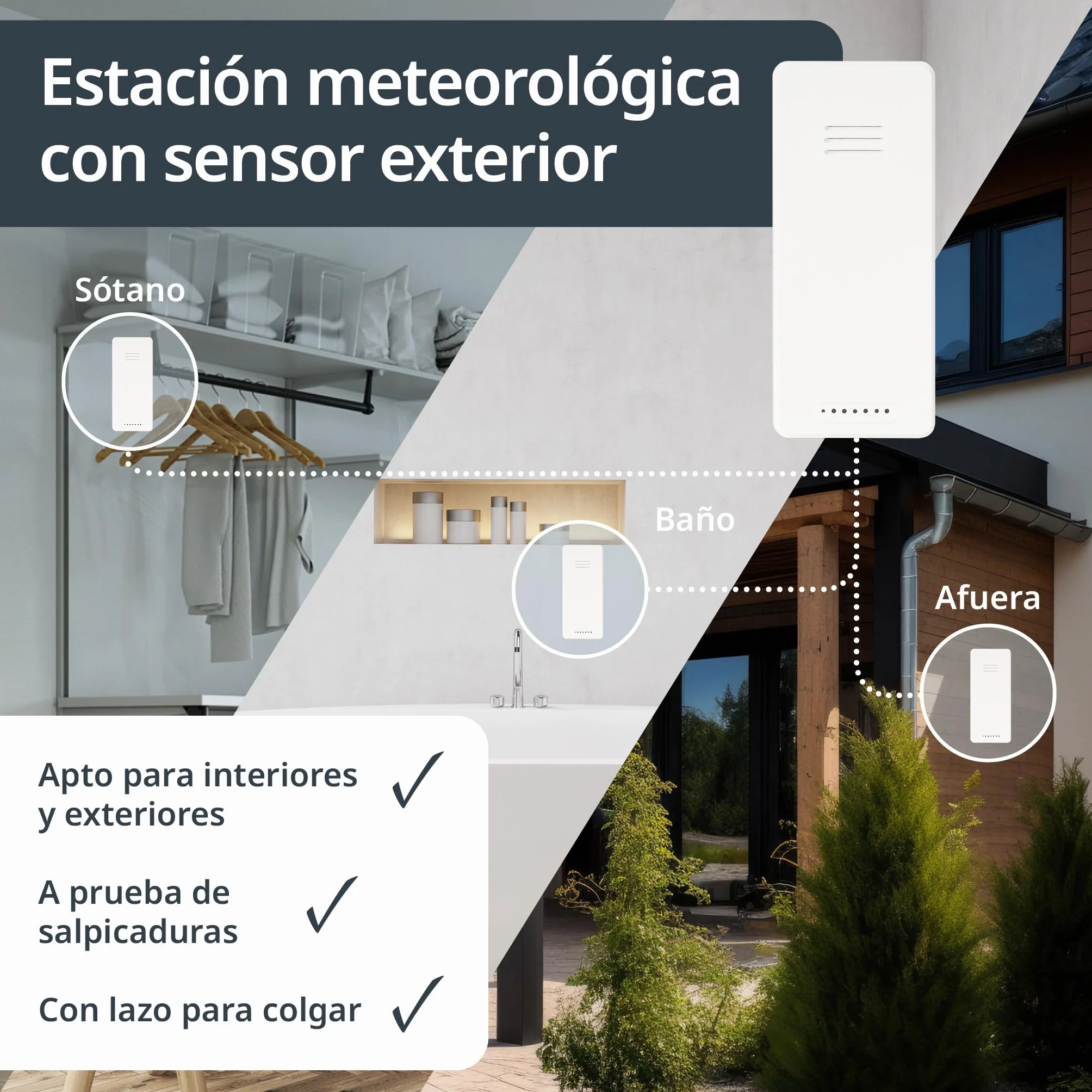 ADE Estación meteorológica digital radiocontrolada con sensor exterior | temperatura interior y exterior | medidor de humedad | previsión meteorológica animada | despertador | negro
