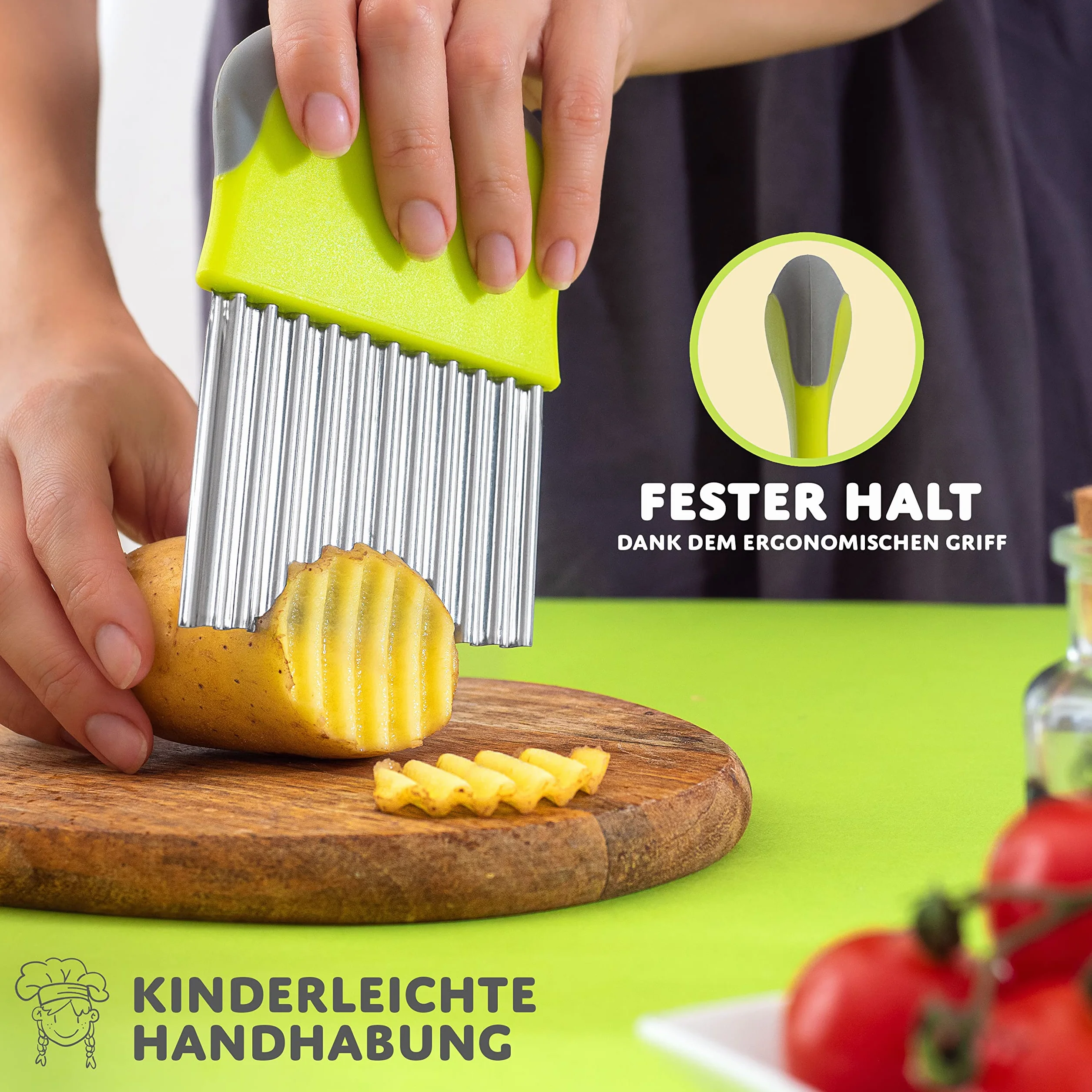 Villkin Cortador Ondas Acero Inoxidable para Frutas Verduras Estriadas - Mango Ergonomico Ondulado Cuchillo Cocina Divertida
