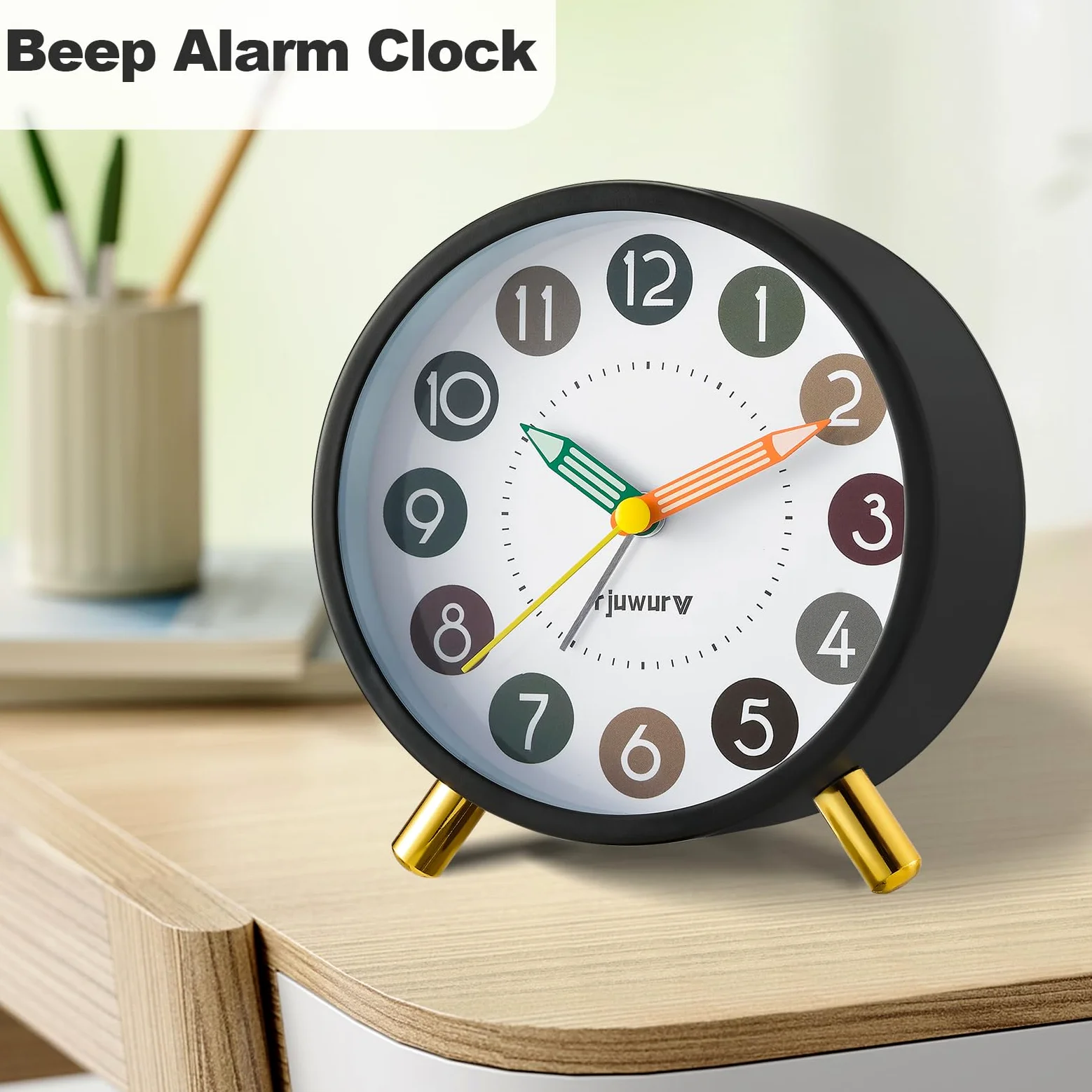 rjuwurv Reloj despertador de metal súper silencioso, reloj despertador de escritorio, reloj despertador para dormitorio, reloj despertador de interés infantil (negro)