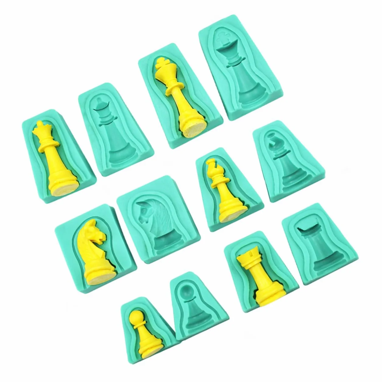 Moldes de Silicona de Ajedrez Verdes 12 Piezas para Fondant y Chocolate | Molde Tarta Ajedrez, Diseño Creativo E Innovador, para Repostería DIY y Elaboración Casera Ecológica