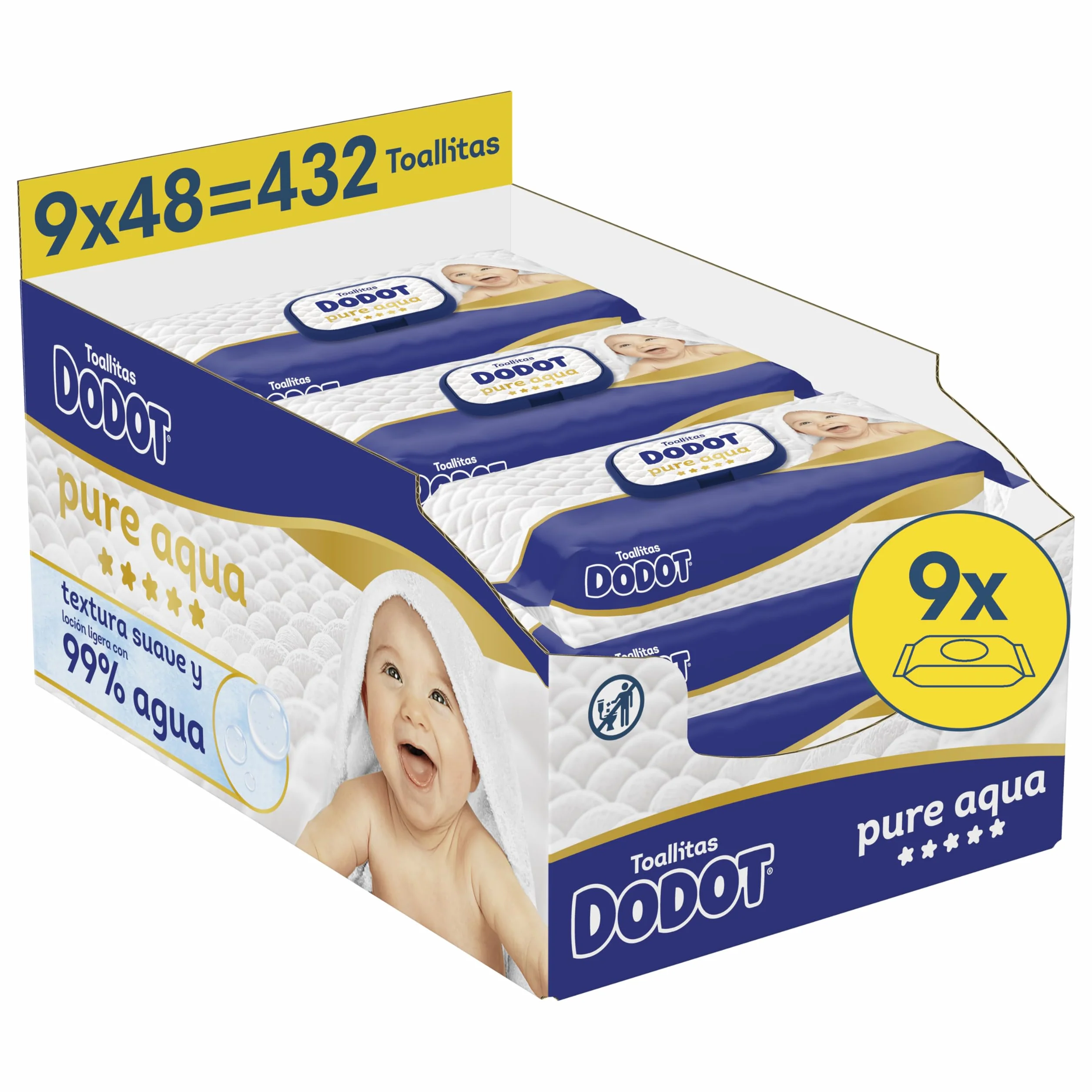 Dodot Pure Aqua Touch Toallitas Para Bebé 432 Unidades, 99% Agua, Textura Suave