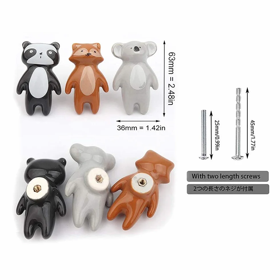 Uulu - Pomos de Cerámica Con Diseño de Animales para Habitación Infantil, Armario y Cajones - Incluye Tornillos
