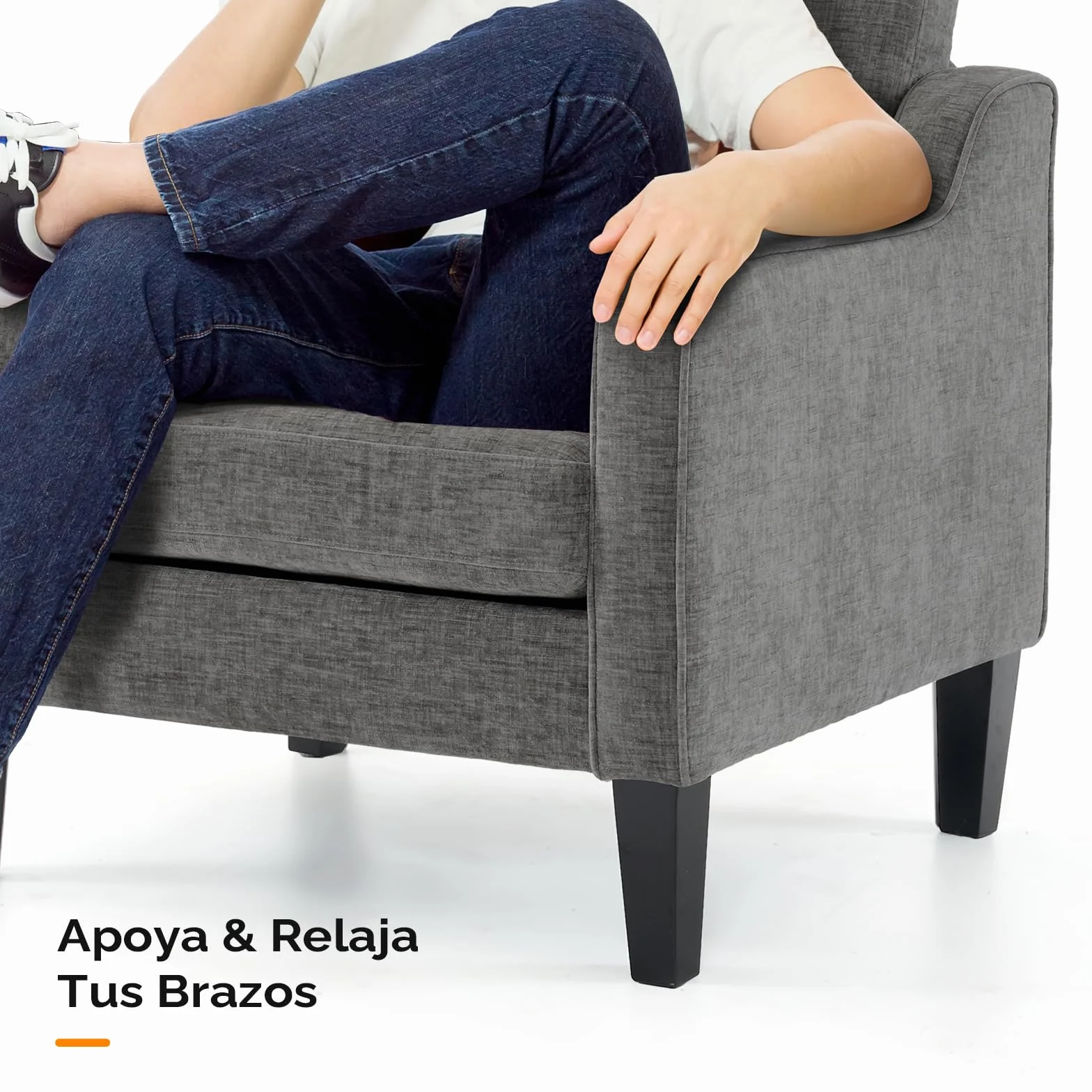 Bonnlo Juego de 2 Sillón de Salón, Butaca Moderna para Sala de Estar, Sofá Individual con Cojín Grueso y Patas de Madera, Sillón Individual Cómodo, para Salón, Oficina y Dormitorio, Gris