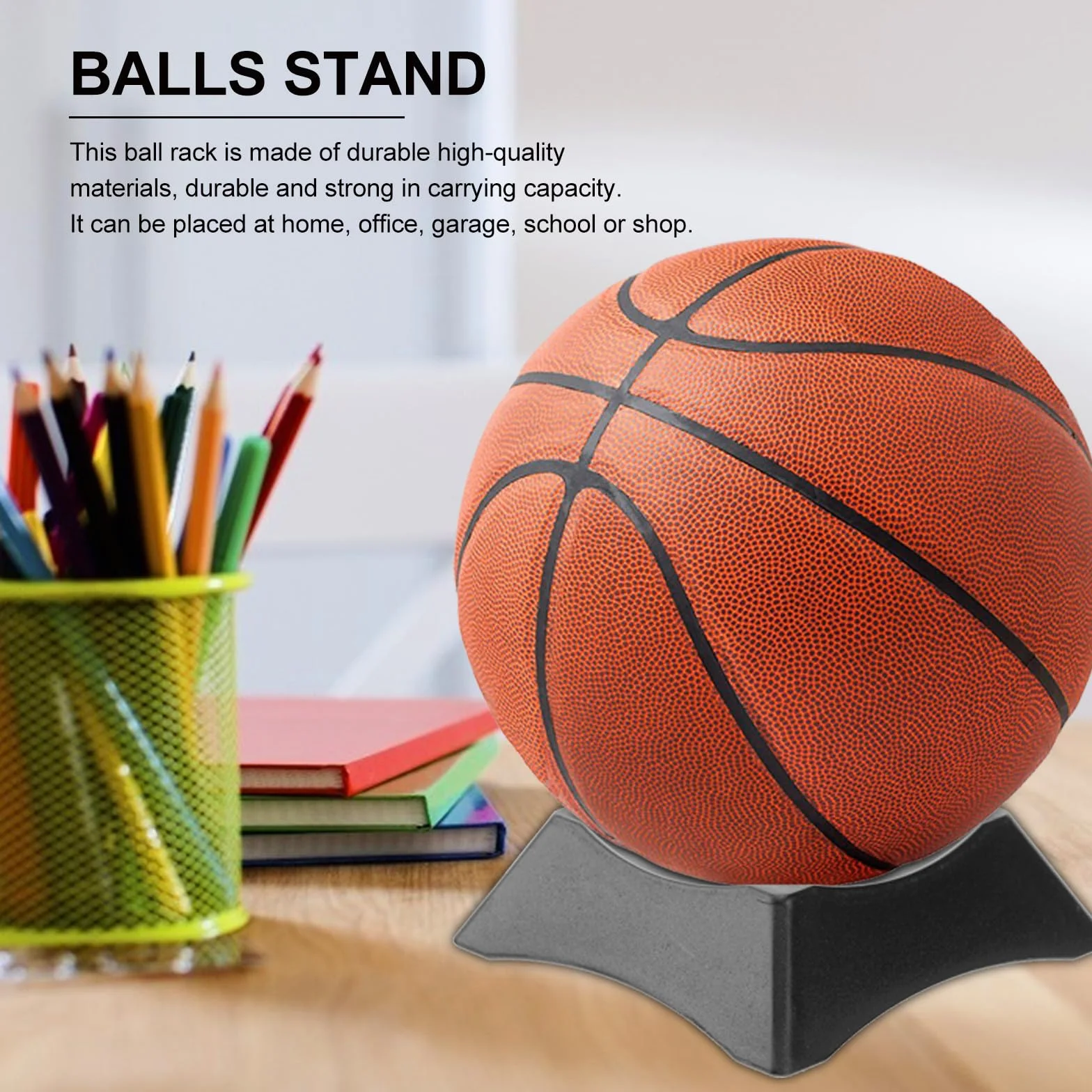 Porta Balones de Plástico Negro 9 Piezas para Exhibición y Almacenamiento de Balones de Fútbol y Baloncesto