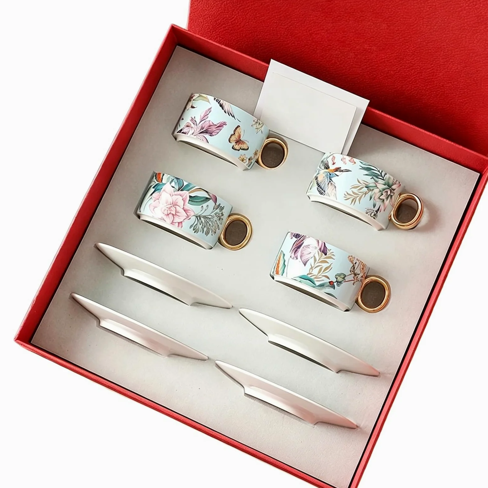 Tazas de café y tazas de café expreso, juego de 4 tazas de café y platillo apilables, juego de tazas de té de cerámica