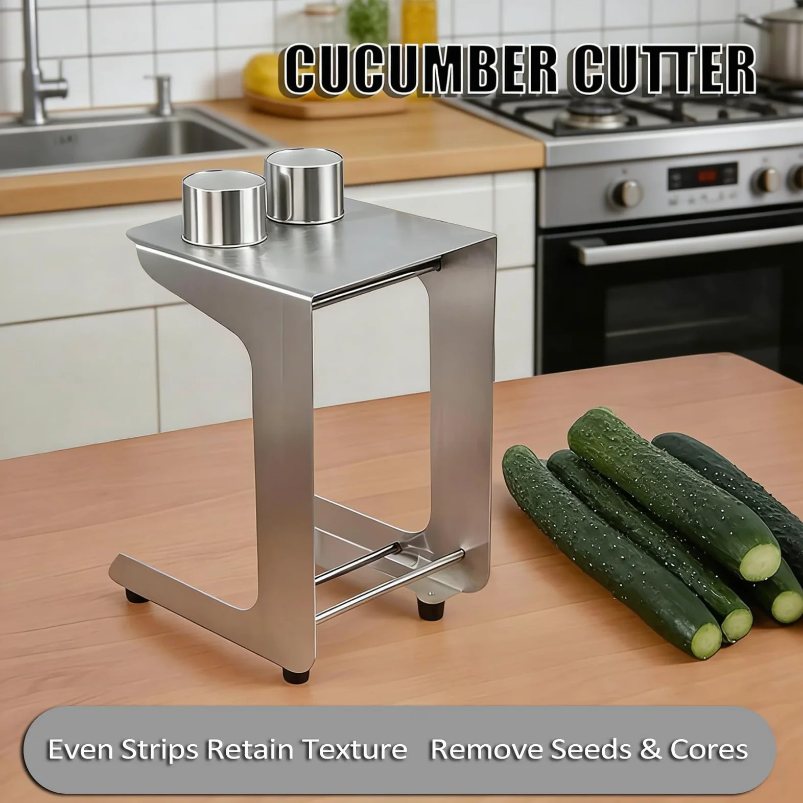 Cortador de pepino para sushi, 3 combinaciones de cuchillas, acero inoxidable, diseño en ángulo para hacer ensaladas, cocinar, preparar comidas, práctica herramienta de pepino y zanahoria