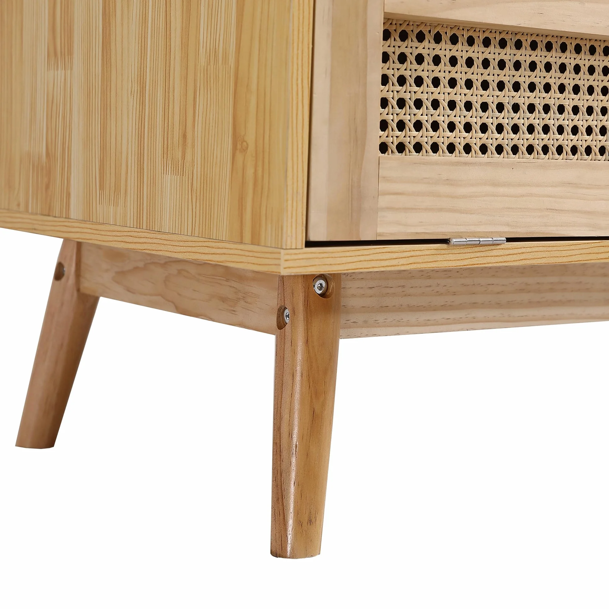 Idemon Armario con barra, armario de 2 puertas, dormitorio, red de ratán, sala de estar, con tapa inferior abatible, tableros de partículas+ratán de polietileno, natural
