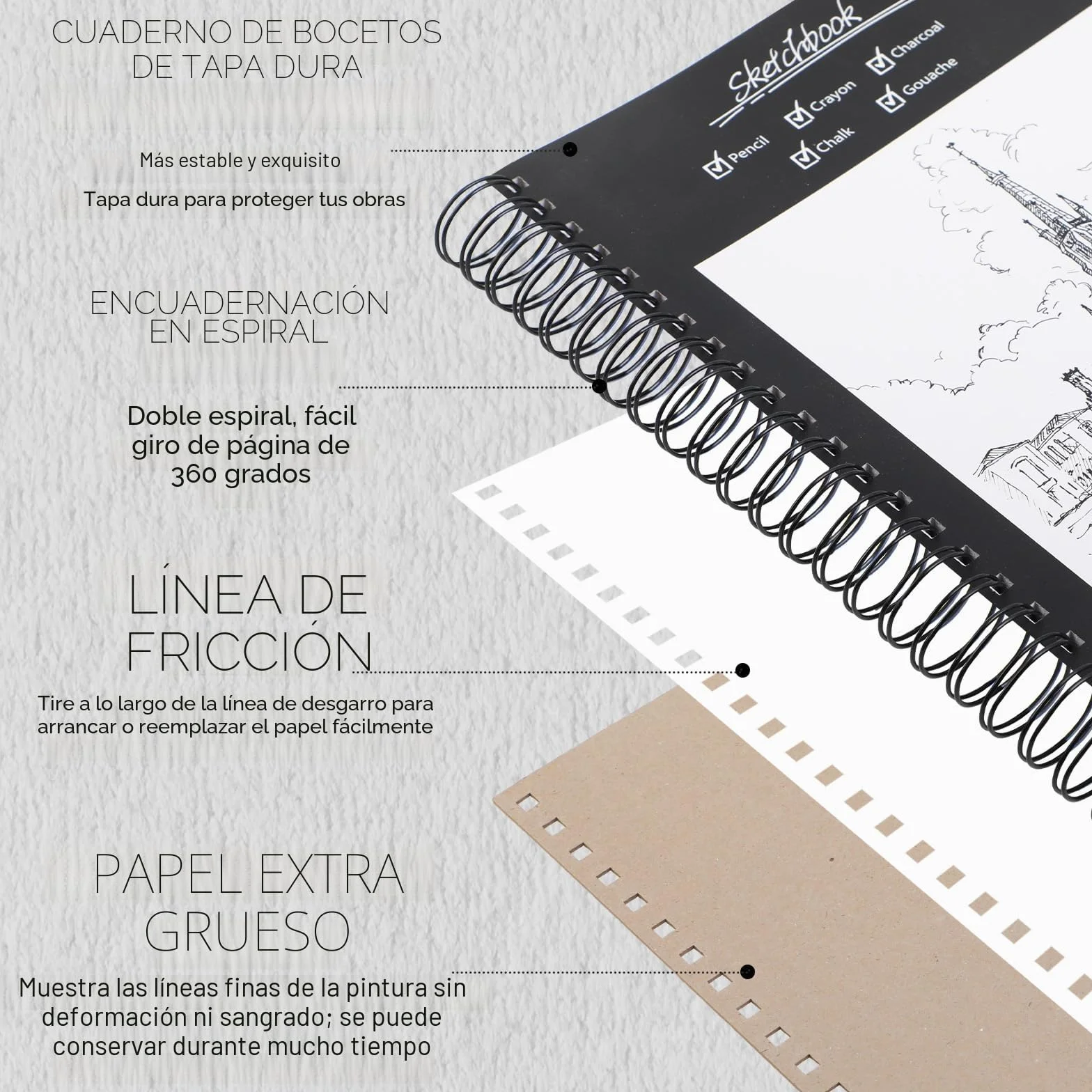 Sketchbook A4 – Cuaderno de Dibujo Premium, 50 Hojas / 100 Páginas, 200 g/m² Bloc de Dibujo A4, Block Dibujo con Encuadernación Espiral, Ideal para Dibujar y Notas
