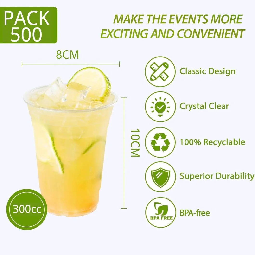 Pack de 500Uds 300ml Vasos Reutilizables de plástico polipropileno Transparente ideal para fiestas y eventos (500, 300ml)