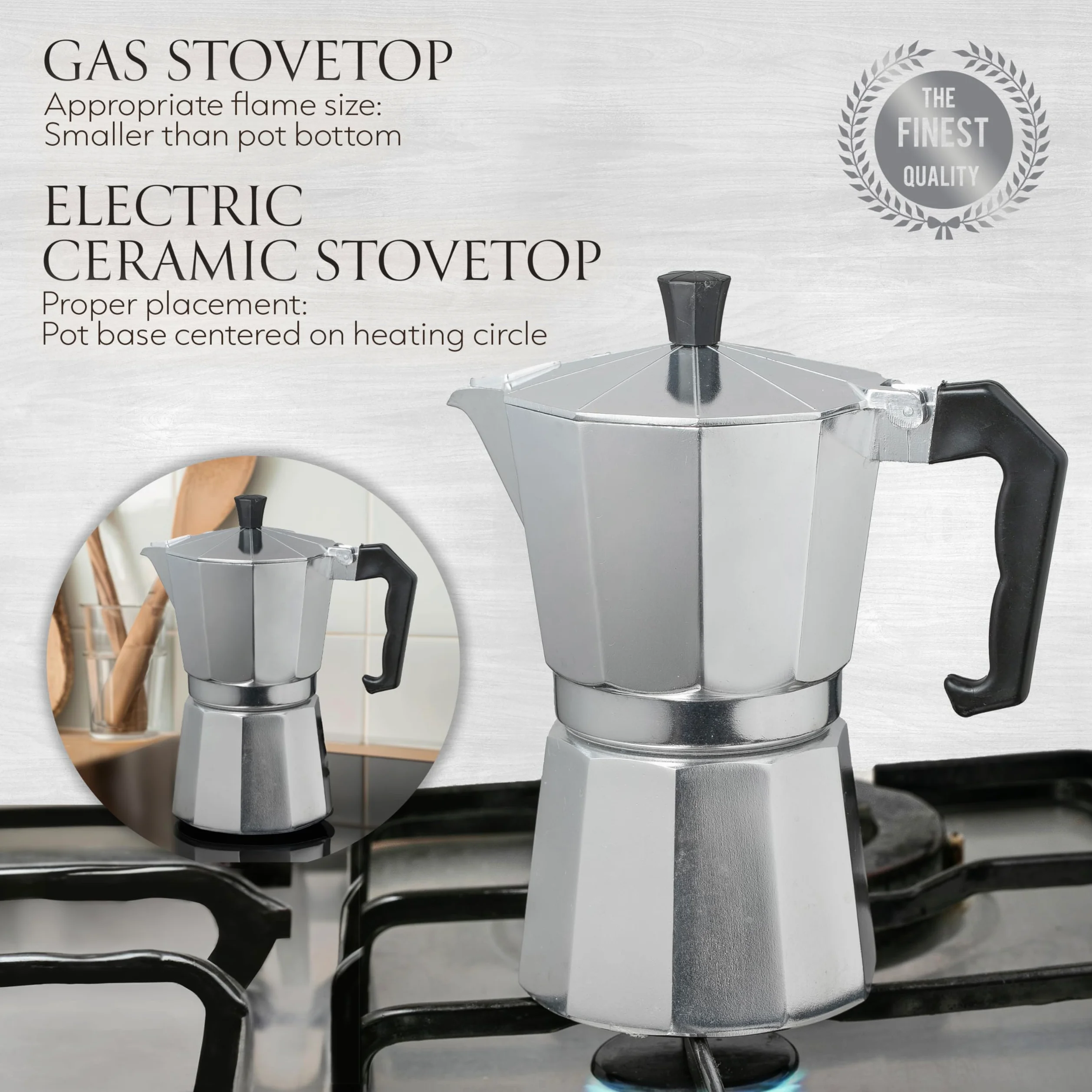 Mixpresso Cafetera de aluminio para 6 tazas, cafetera Moka Pot para preparar café italiano y cubano, cafetera italiana clásica, cafetera espresso Greca, cafetera de camping de 10 onzas