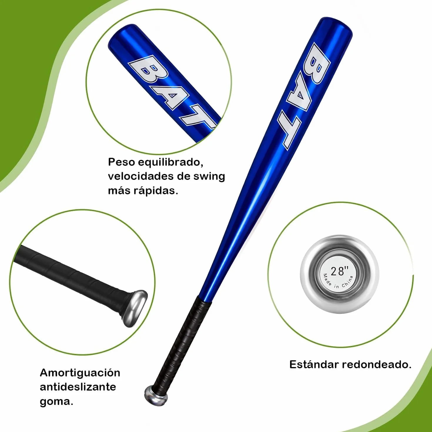 Bate de Béisbol de Aluminio 72cm, Resistente, Seguro, Ideal para Entrenamiento y Deporte
