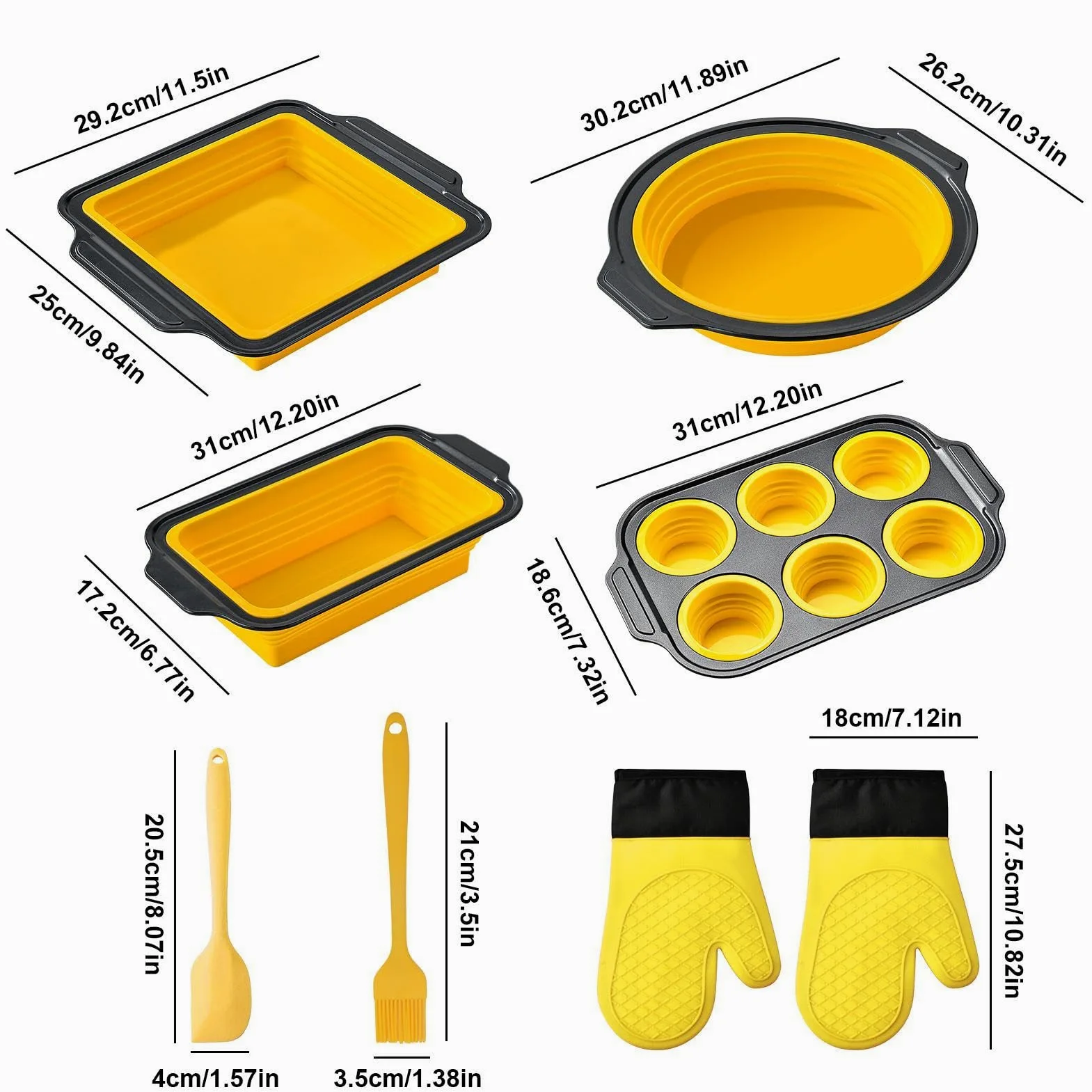Juego de Moldes de Silicona para Hornear Vajilla Flexible para Hornear | con Guante, Rasqueta y Cepillo Set Apilable Para pan, galletas, huevos, horno, tostadora