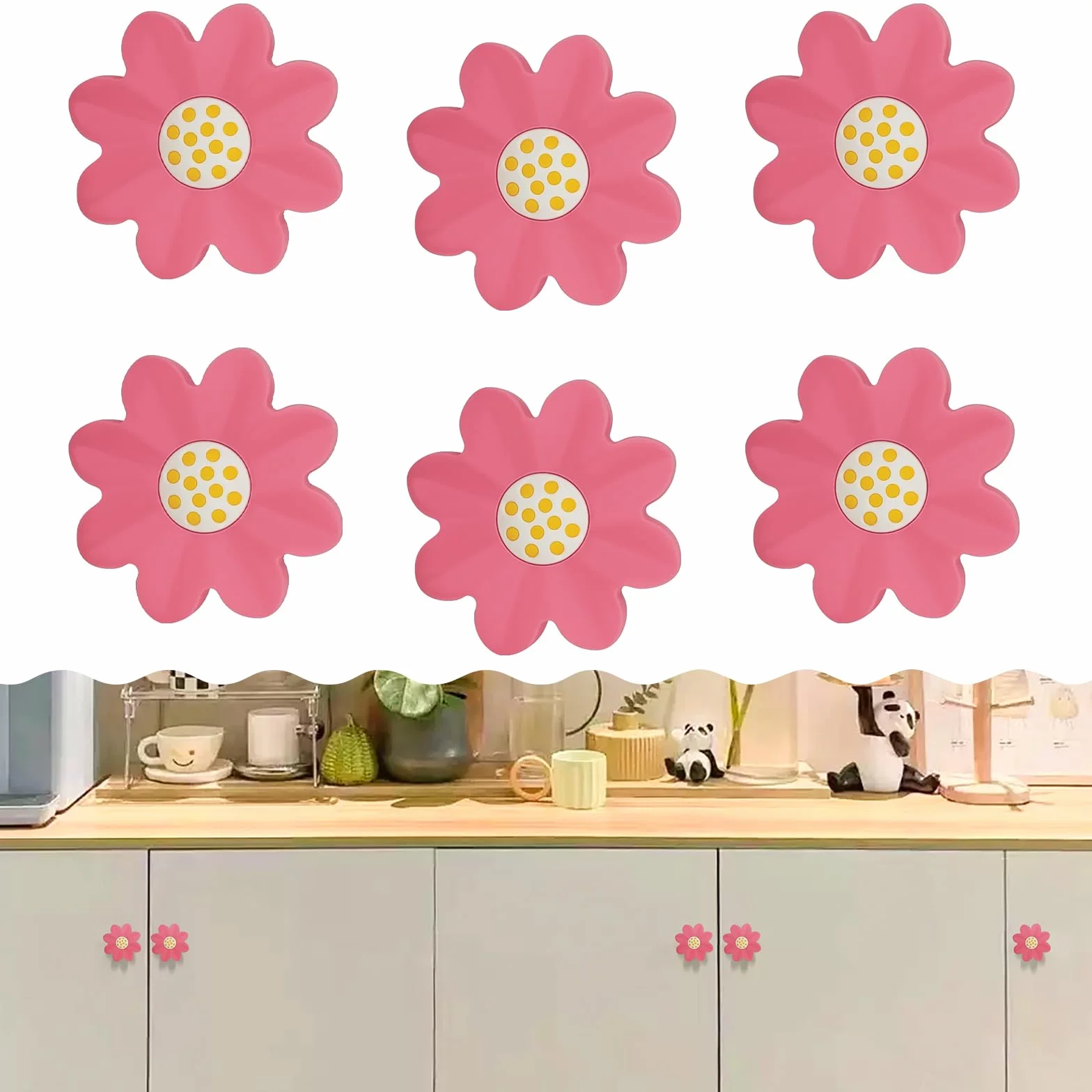 Juego de 6 pomos de goma suave para muebles de jardín de estilo místico, para niños, niñas, jóvenes, para armarios y cajones, para habitación de los niños, armarios, juguetes, color rosa