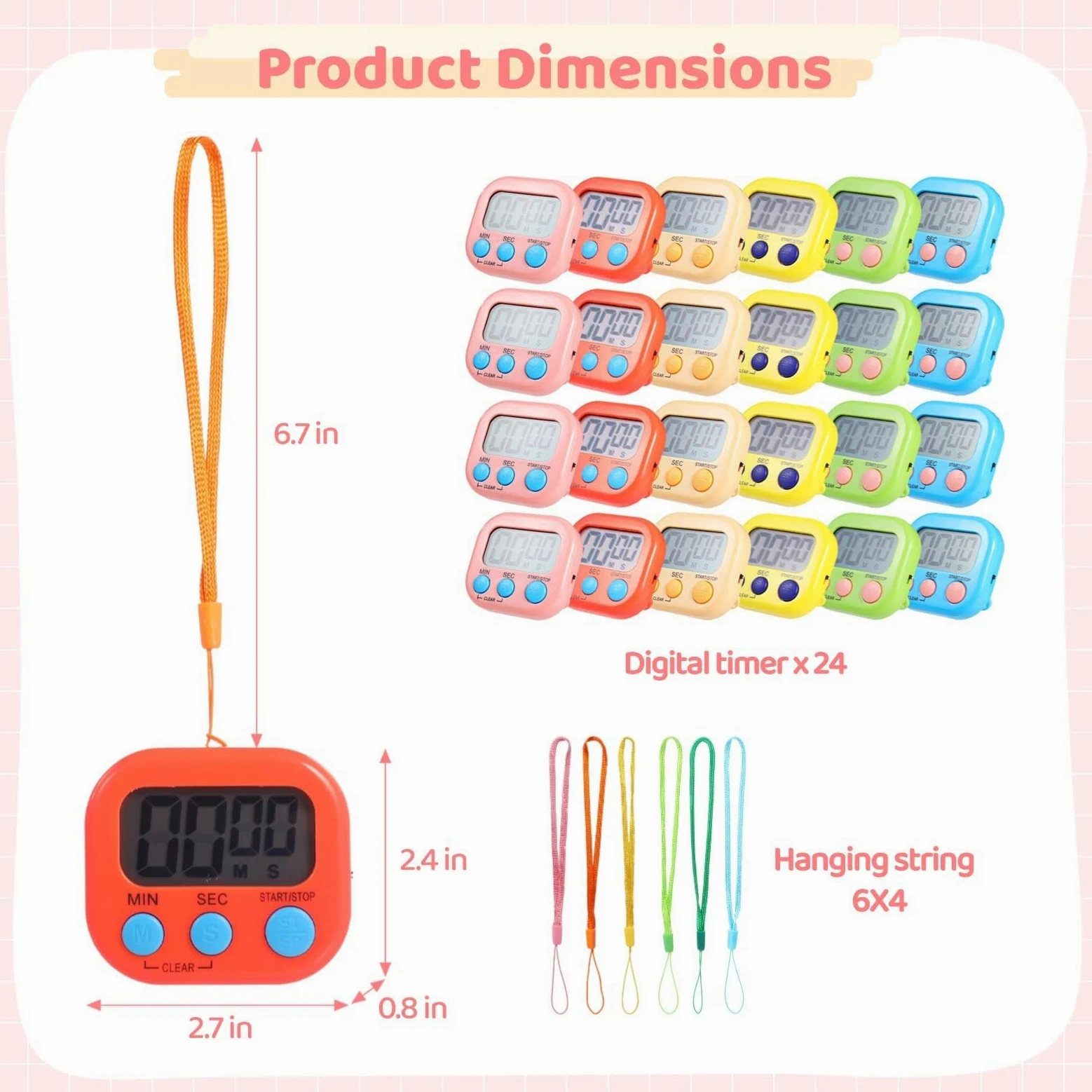 24 temporizadores digitales, temporizador magnético de cuenta regresiva con pantalla LCD grande y alarma fuerte, perfecto para aula, ejercicio y cocina