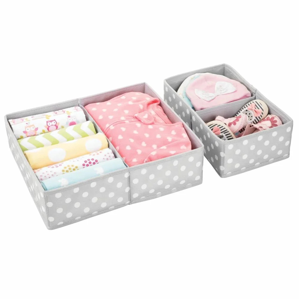 mDesign Juego de 2 cajas de almacenaje plegables para ropa de bebé – Organizador de armario fibra sintética transpirable gris y blanco