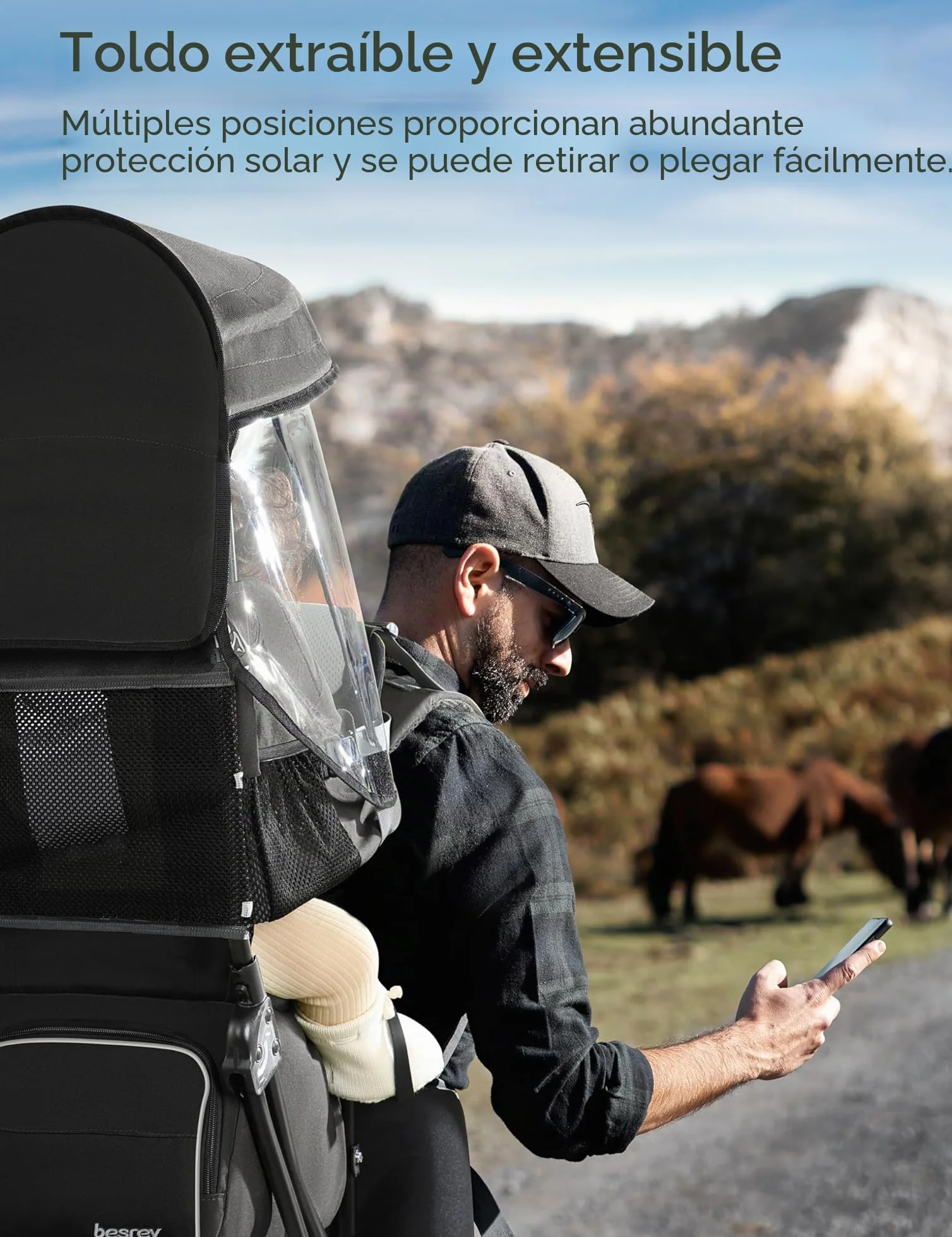 Besrey Mochilas Senderismo Portabebés Portador de Bebé Marsupio Viaje Acampada Asiento Negro
