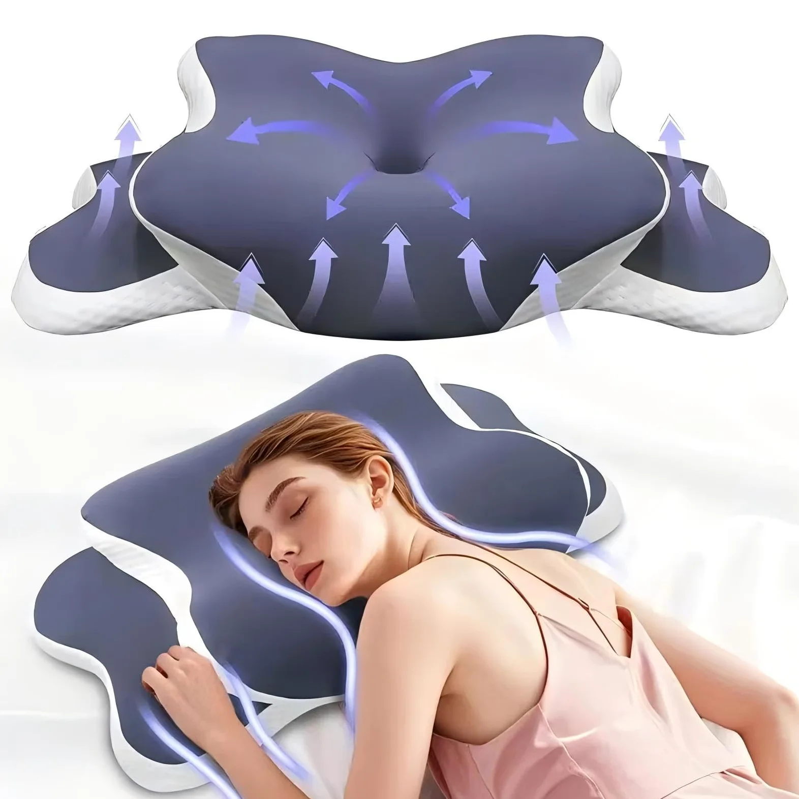Almohada cervical de espuma viscoelástica, almohada ortopédica ergonómica contorneada para cuello, ideal para dormir de lado, espalda y estómago, soporte para el cuello, para personas de mediana edad