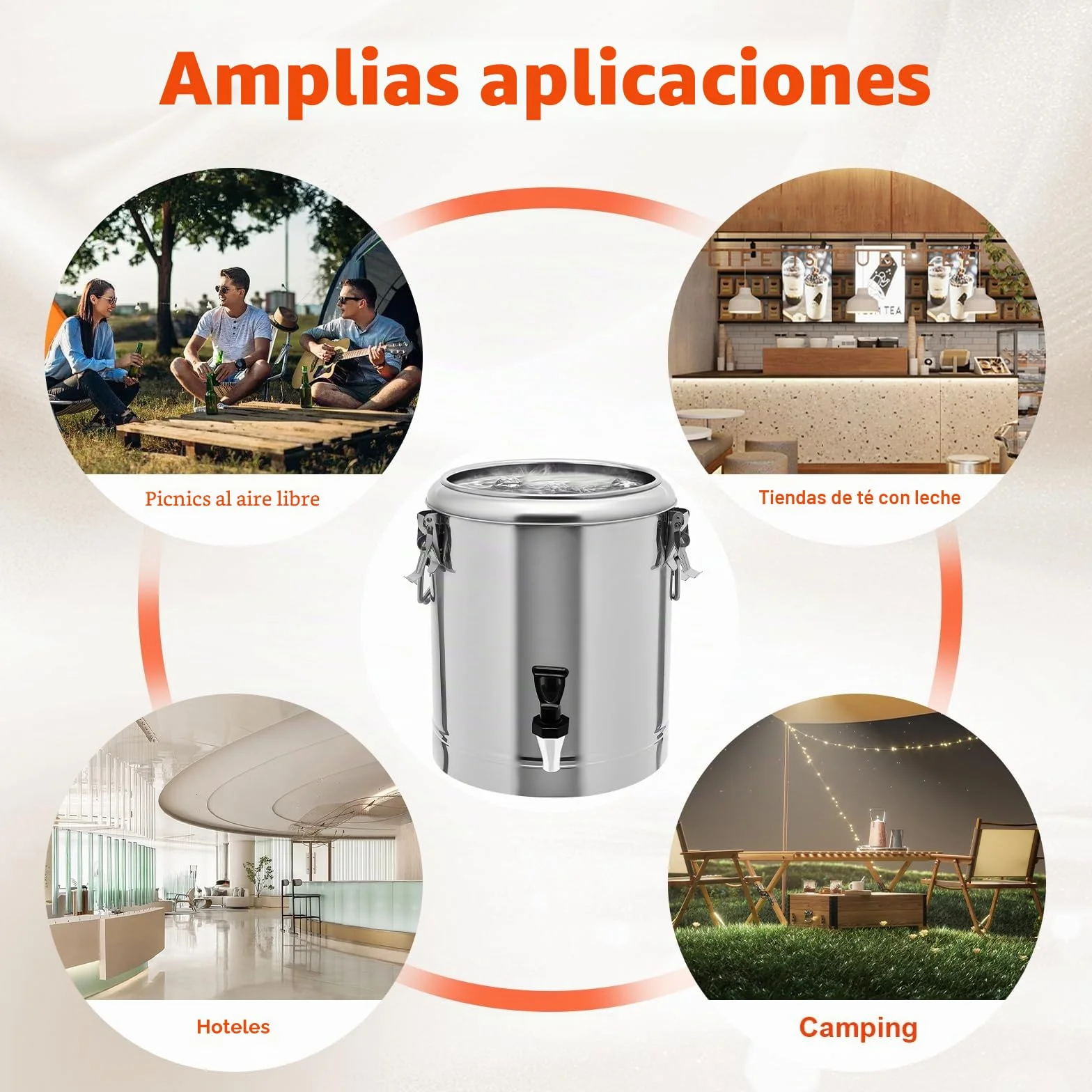 Recipiente de cereales de acero inoxidable 201, 14 l, cubo aislado con grifo, recipiente de transporte térmico de acero inoxidable para especies, fiestas y picnics