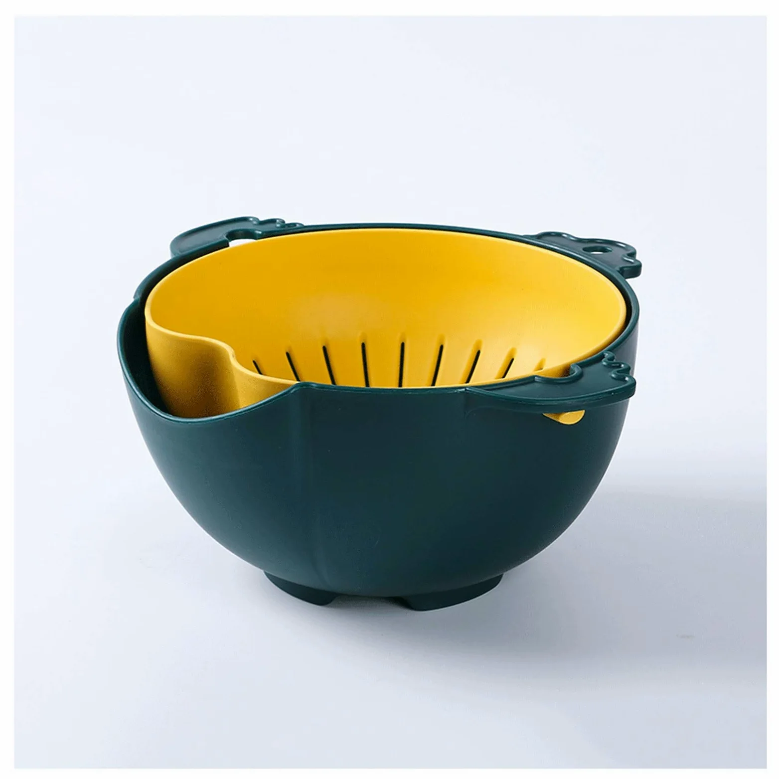 Coladores de 2 en 1 y colandes plástico plástico colador Giratorio Canasta de Drenaje para Lavar Frutas Veggie y arroz (Azul) (Color : Blue)