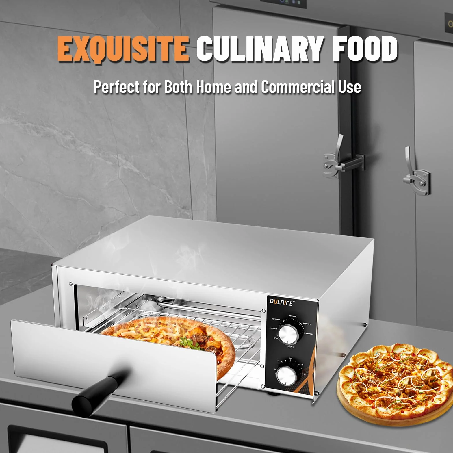 Horno eléctrico para pizza 1500W,Acero Inoxidable con 30 Minutos Temporizador, Rango de Temperatura 50-300℃, Ideal para Familia y Comercio