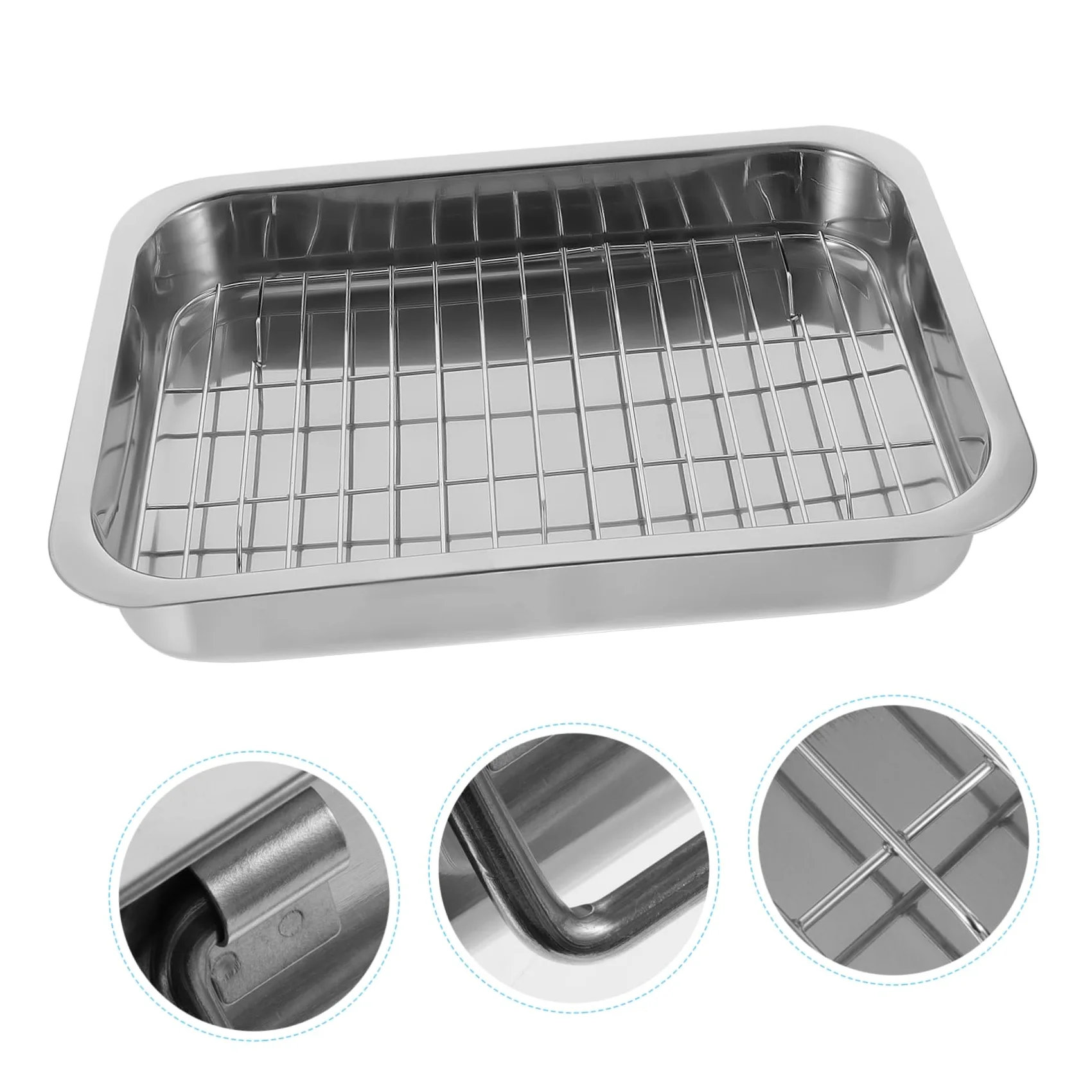 Ciieeo Bandeja Para Hornear Con Rejilla Rectangular 33x23x5 Cm Acero Inoxidable Resistente Horno Cocina Multiusos Almacenamiento