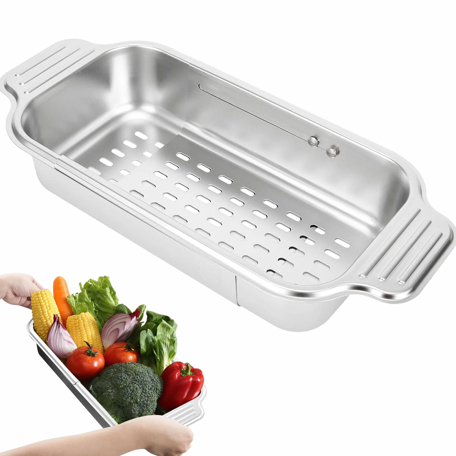 Escurridor Fregadero, Colador Fregadero Retráctil De Acero Inoxidable, Colador de Cocina, Escurridor Verduras Ideal para Lavar Verduras Y Frutas, Escurrir Pasta Cocida - Grande