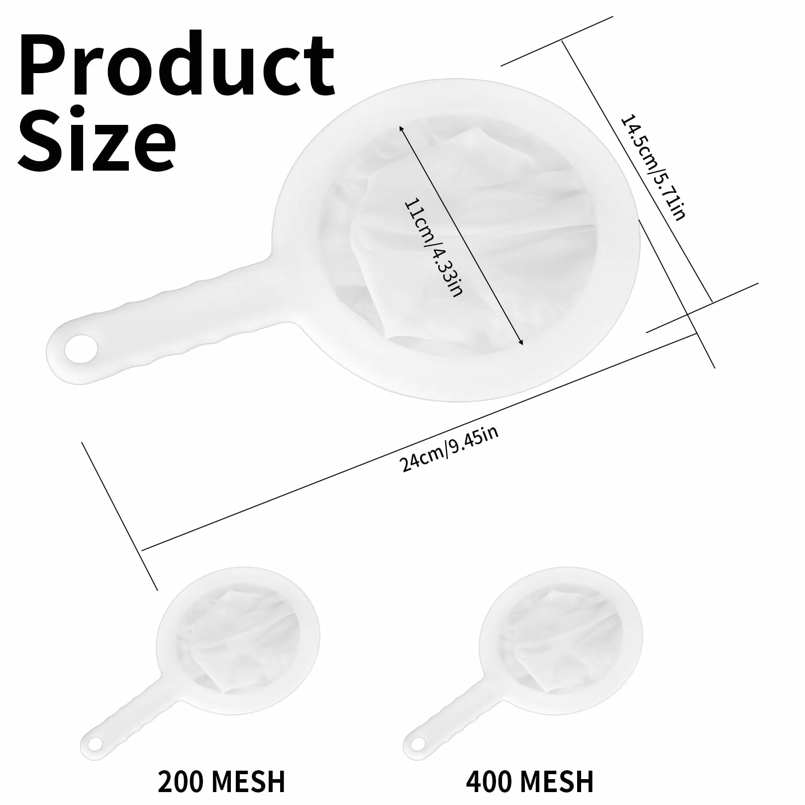2 Pcs Colador de Tela de Cocina, Colador de Malla de Nailon Fino Ultrafino, Coladores de Telas con Asa, Tamiz Coladores Fino de Malla 200 y 400 para Jugo Leche Té Yogur