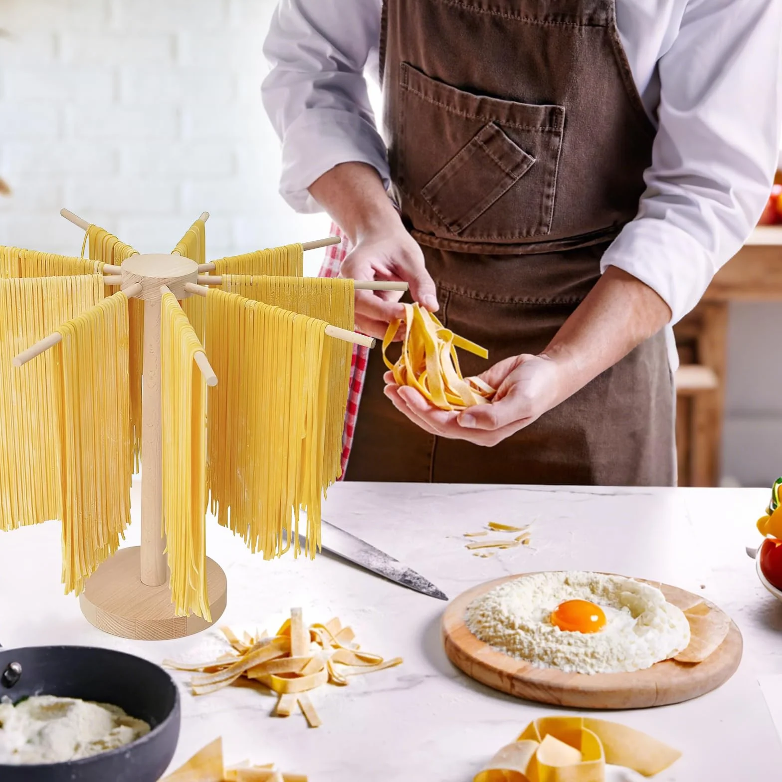 WMLBK Secador de pasta de madera, plegable, con 9 brazos desmontables, para secar pasta de 4,5 kg