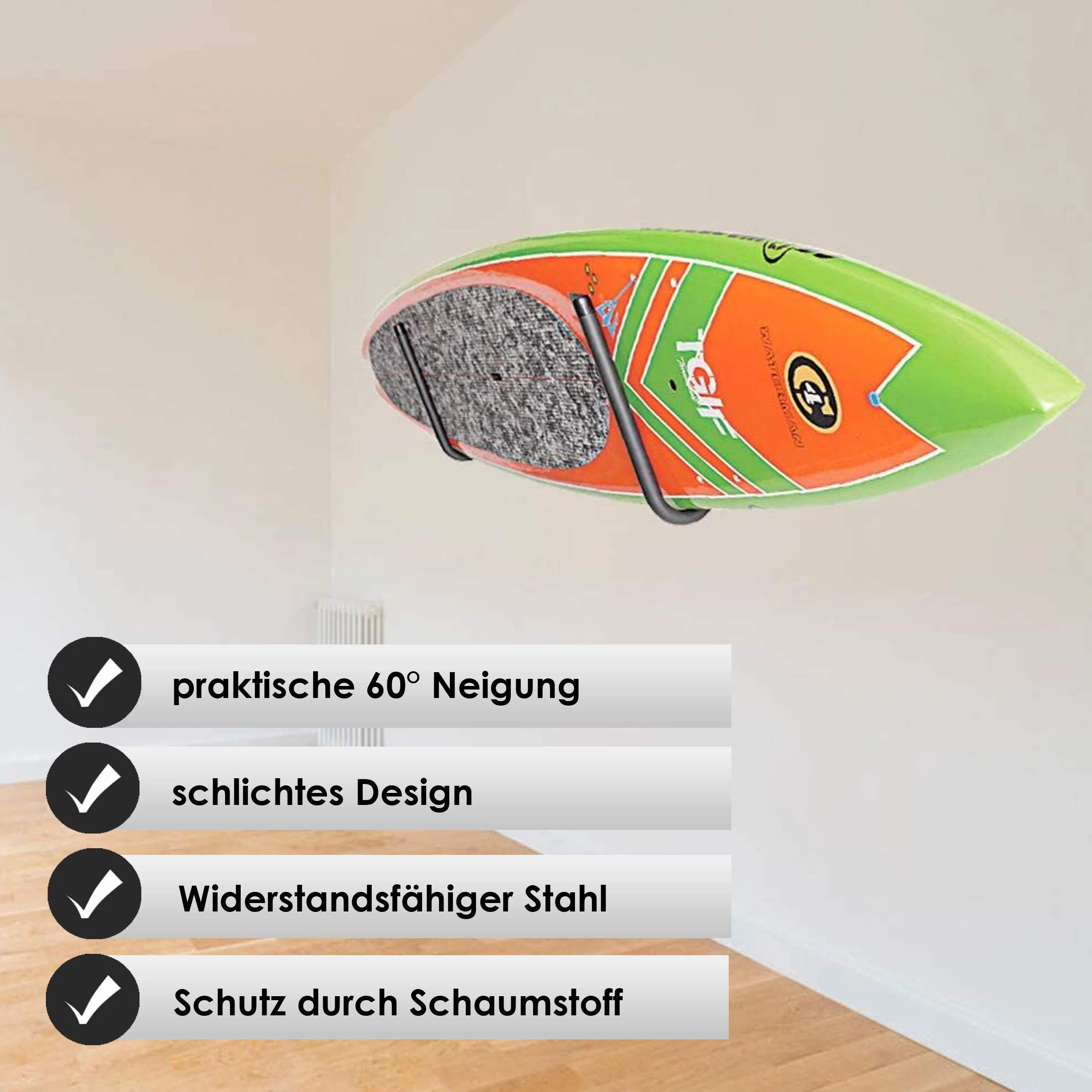 BOARDy Soporte de Pared 60° para SUP Tabla Surf Longboard