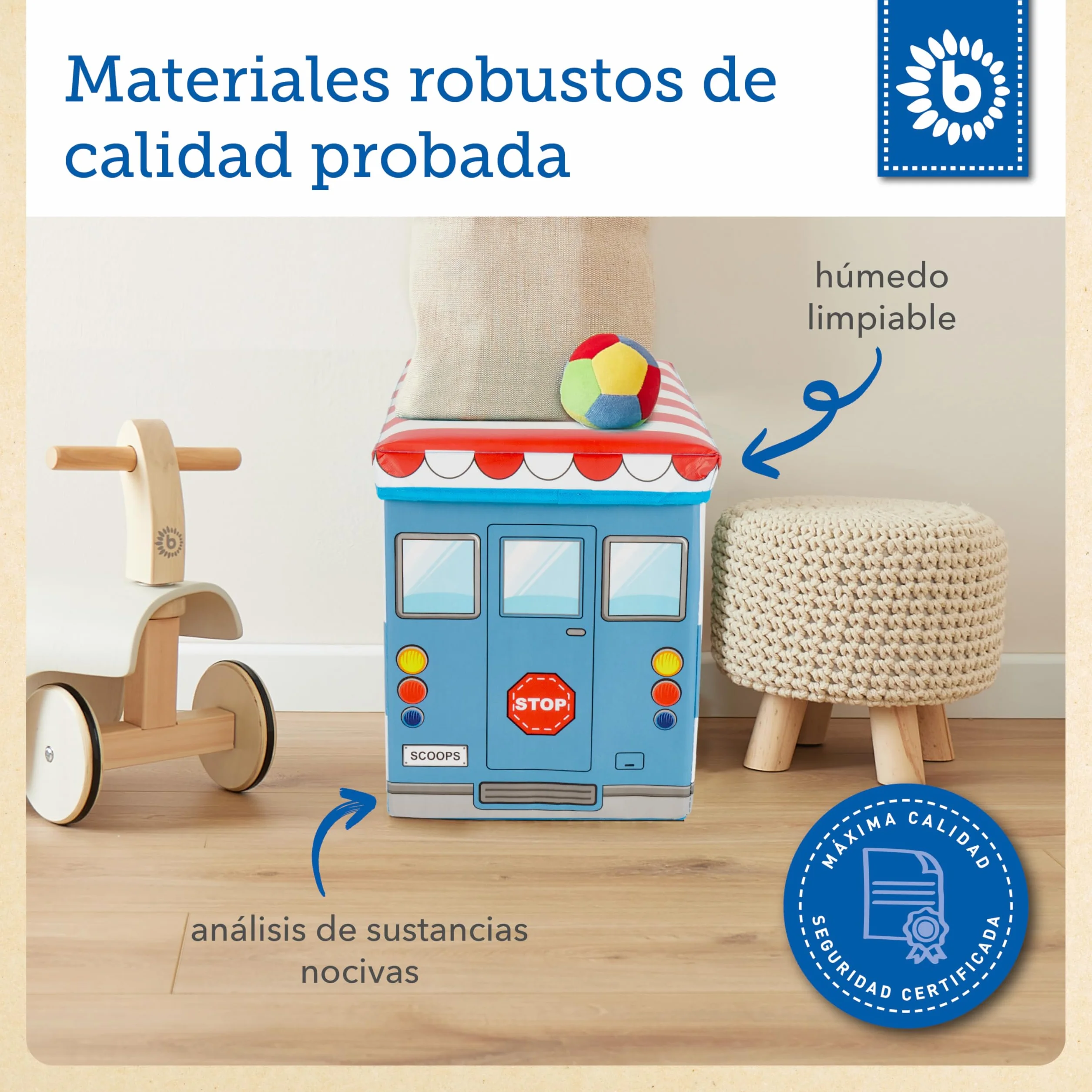Bieco Baúl Juguetes Infantil Plegable Icecream Taburete Asiento Acolchado 80 Kg 46 L