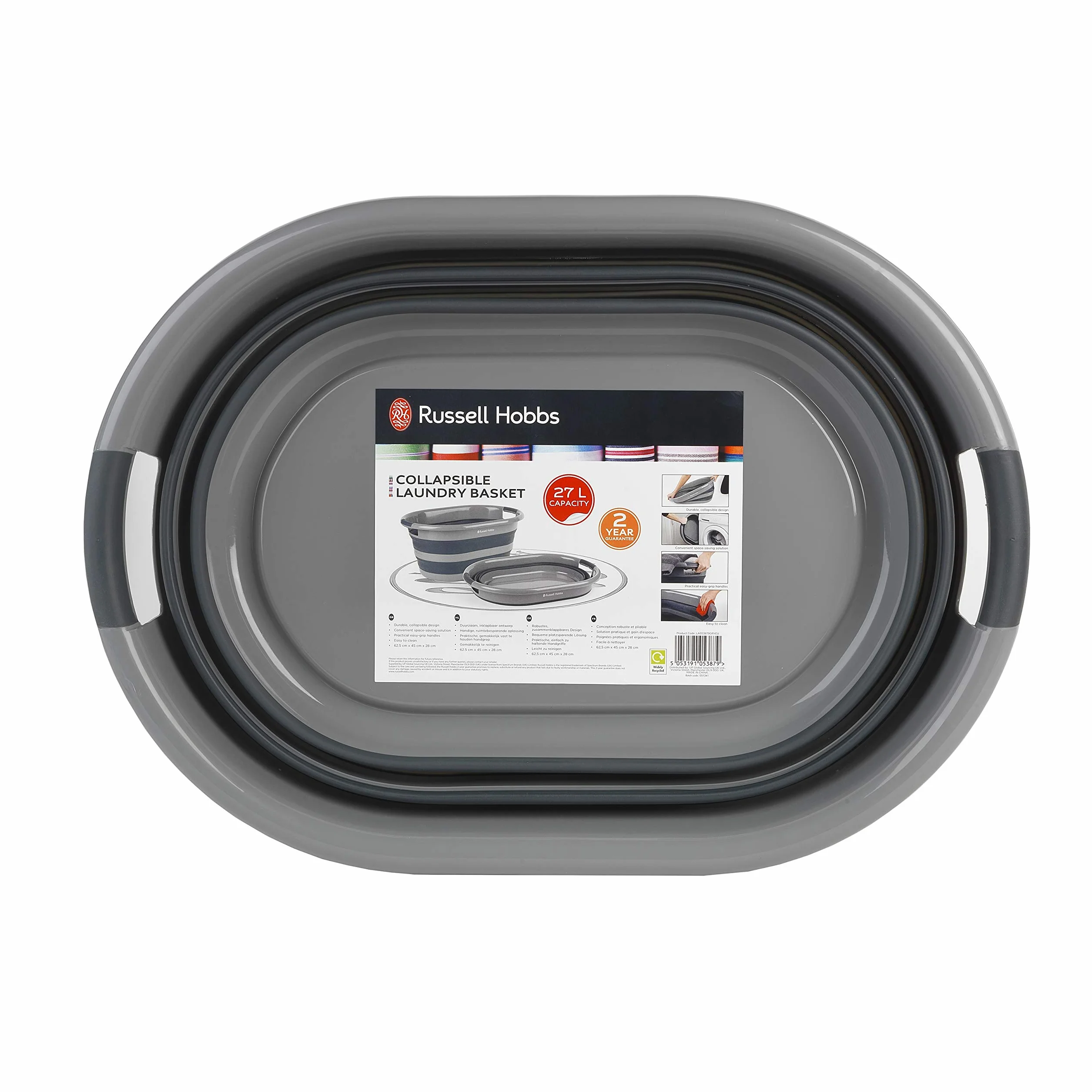 Russell Hobbs Cesta de lavandería plegable 27L silicona/plástico negro/gris