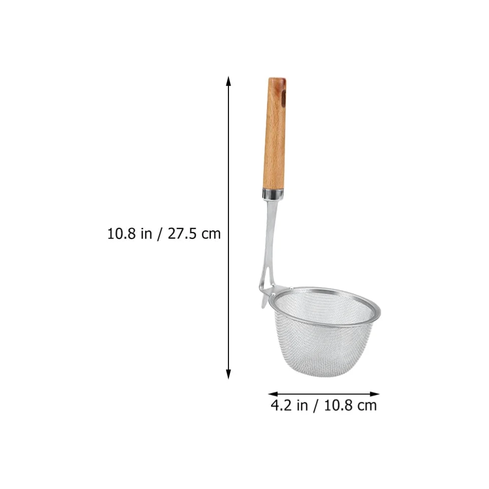 Colador de Malla Fina con Mango de Madera para Cocina, Ideal para Pasta, Fideos y freír