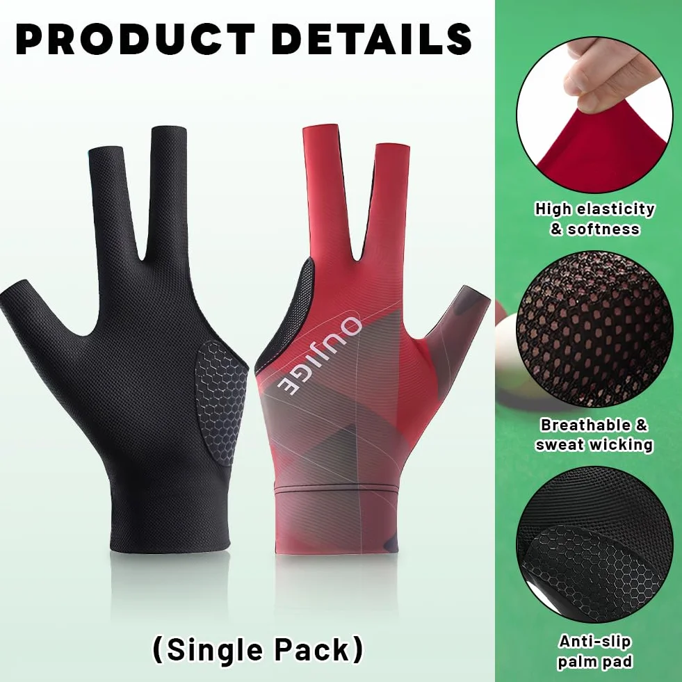 flintronic Guante De Billar Guantes, Guantes De Billar de la Mano Izquierda Ajustable, Guante de Billar Snooker 3 Dedos, Transpirables y Antideslizantes