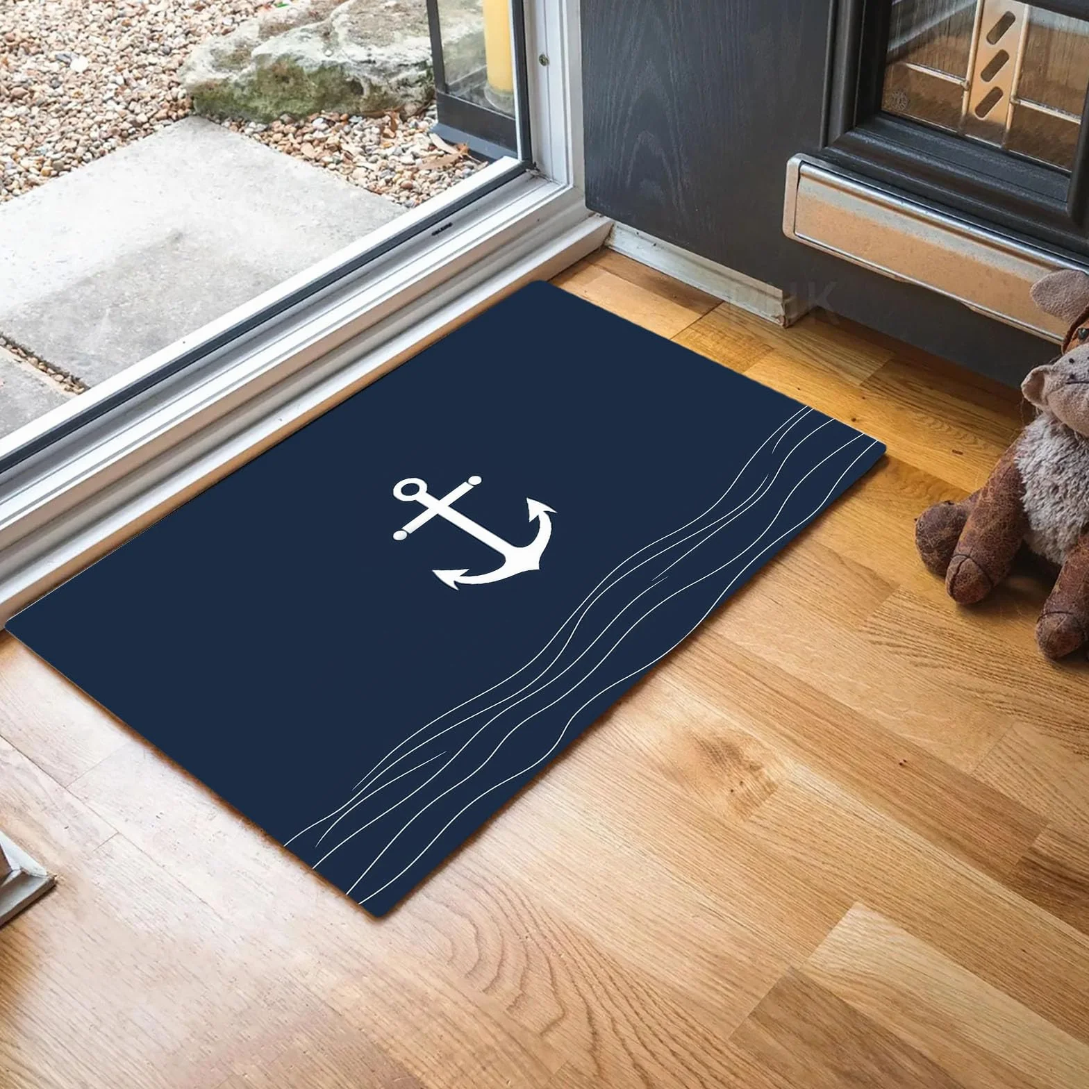 Alfombra 40 X 60 Cm con Base Antideslizante,Pelo Corto Multiusos Dibujos Tema Náutico Lavable Felpudo Entrada Casa, Ancla Blanca Atrapapolvo Felpudo para Puertas Y Pasillos