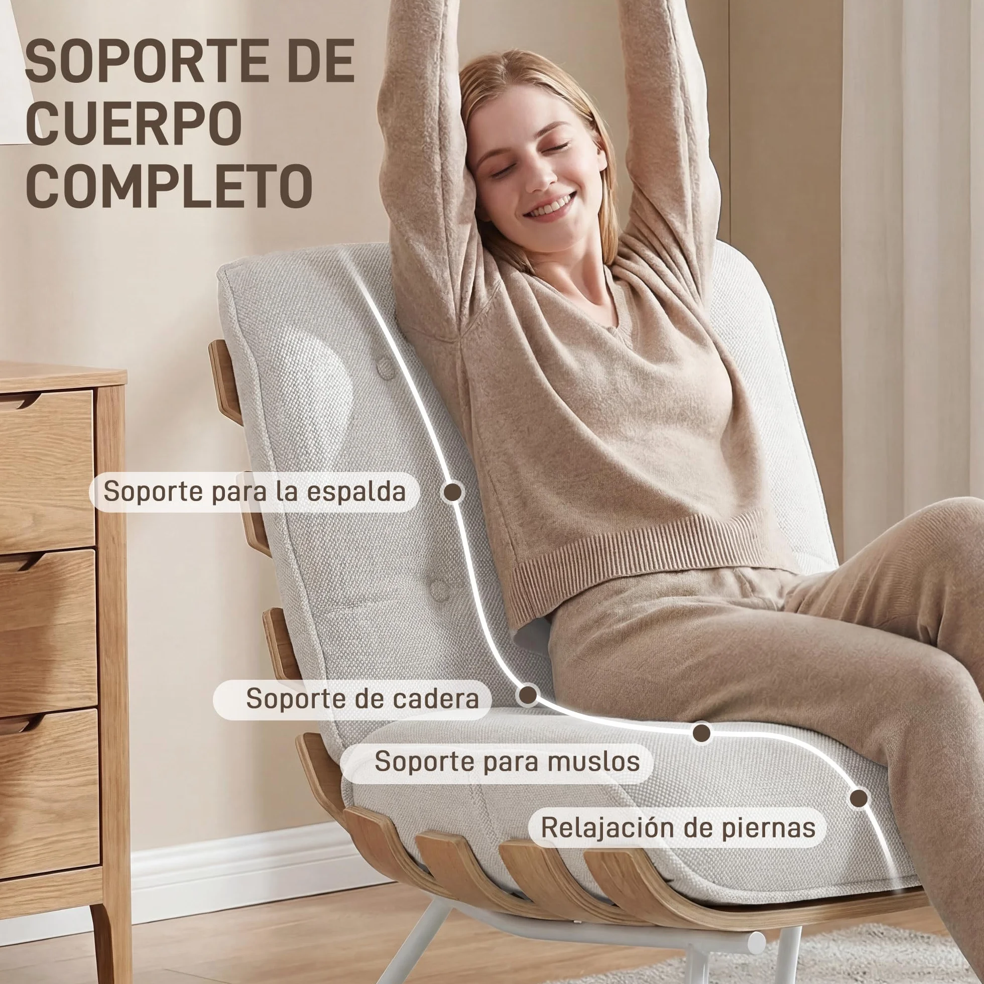 HOMCOM Butaca de Salón, Tapizado en Lino, Sillón Lectura con Asiento Acolchado, Soporte con Listones, Estructura de Acero, Butaca para Sala de Estar, Dormitorio, Crema